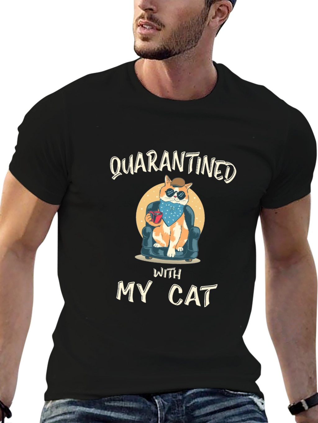 Quarantined With My Cat Black T-Shirt