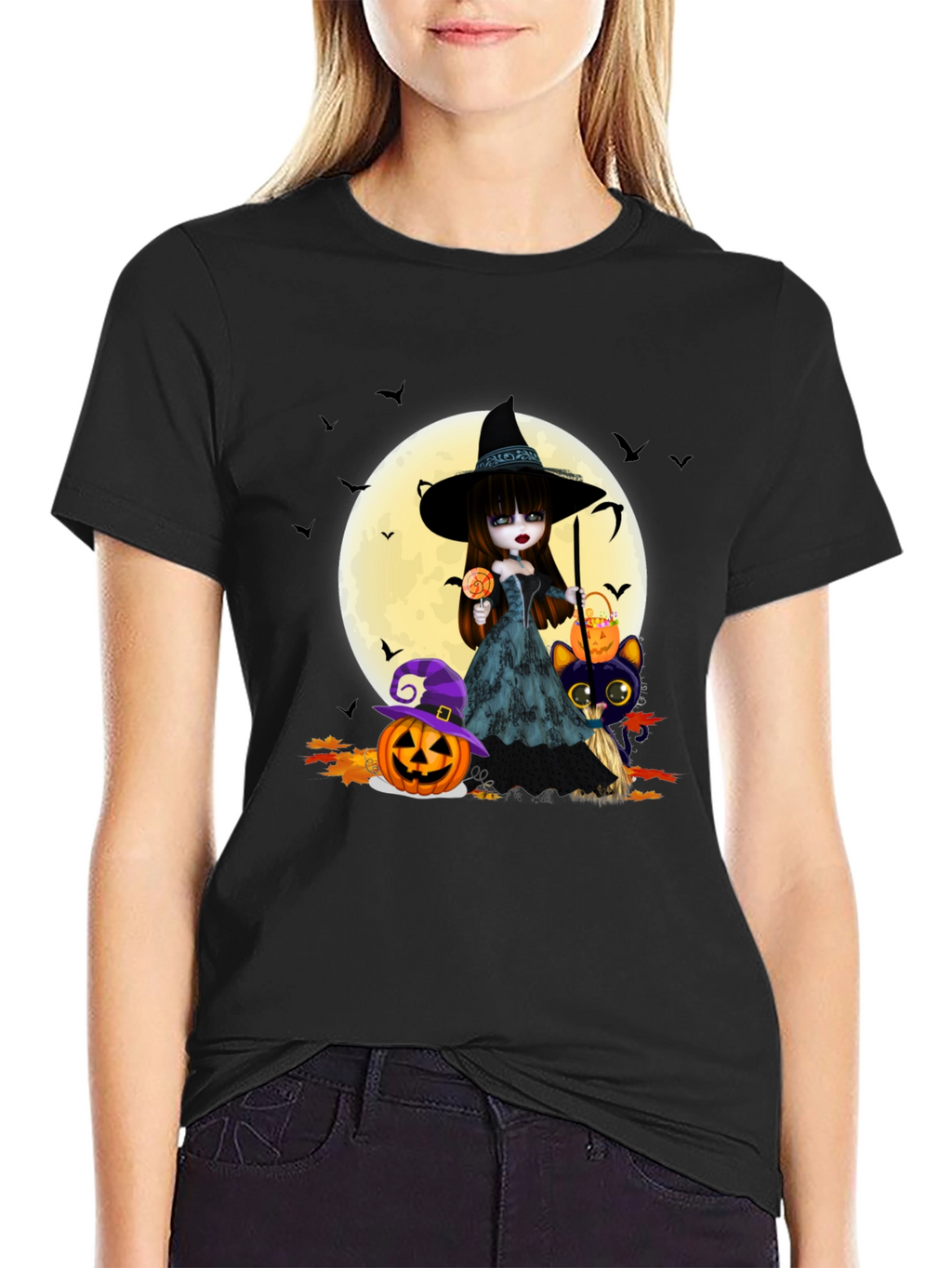 Halloween Witch & Cat T-Shirt