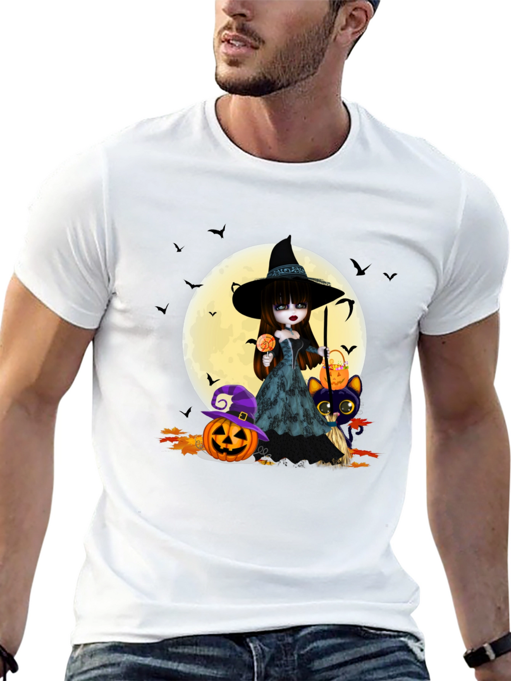 Halloween Witch & Cat T-Shirt