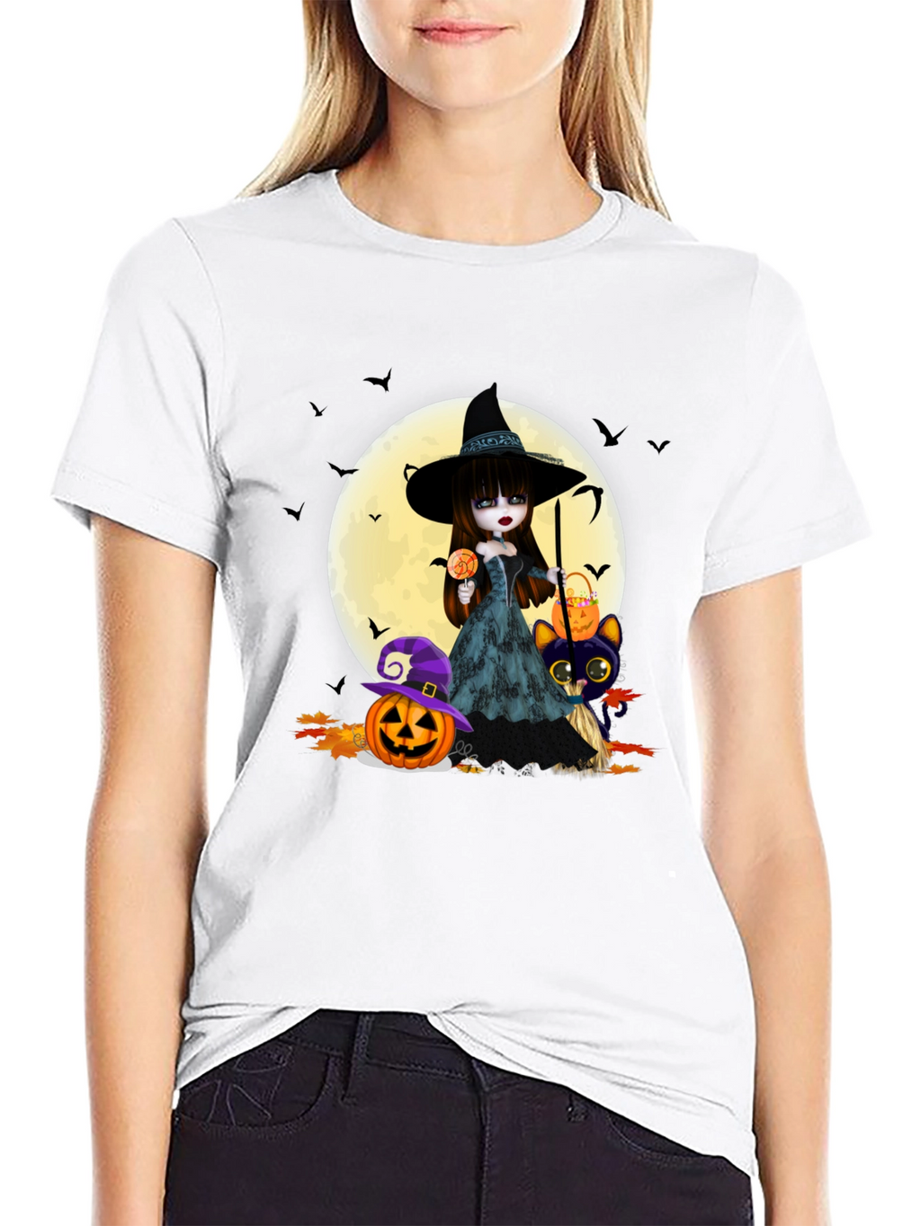 Halloween Witch & Cat T-Shirt