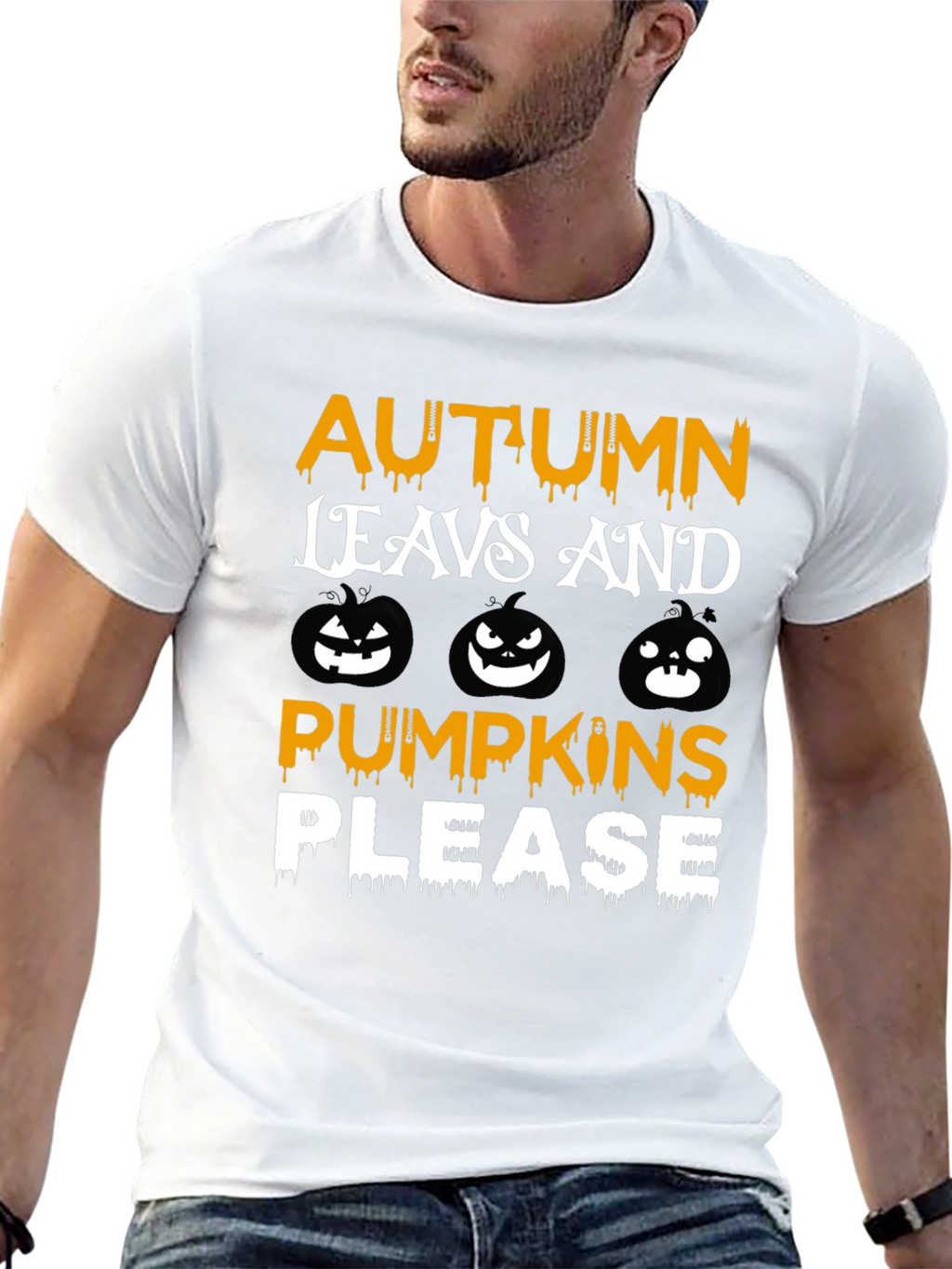 Autumn Leaves Pumpkins Please Graphic T-Shirt