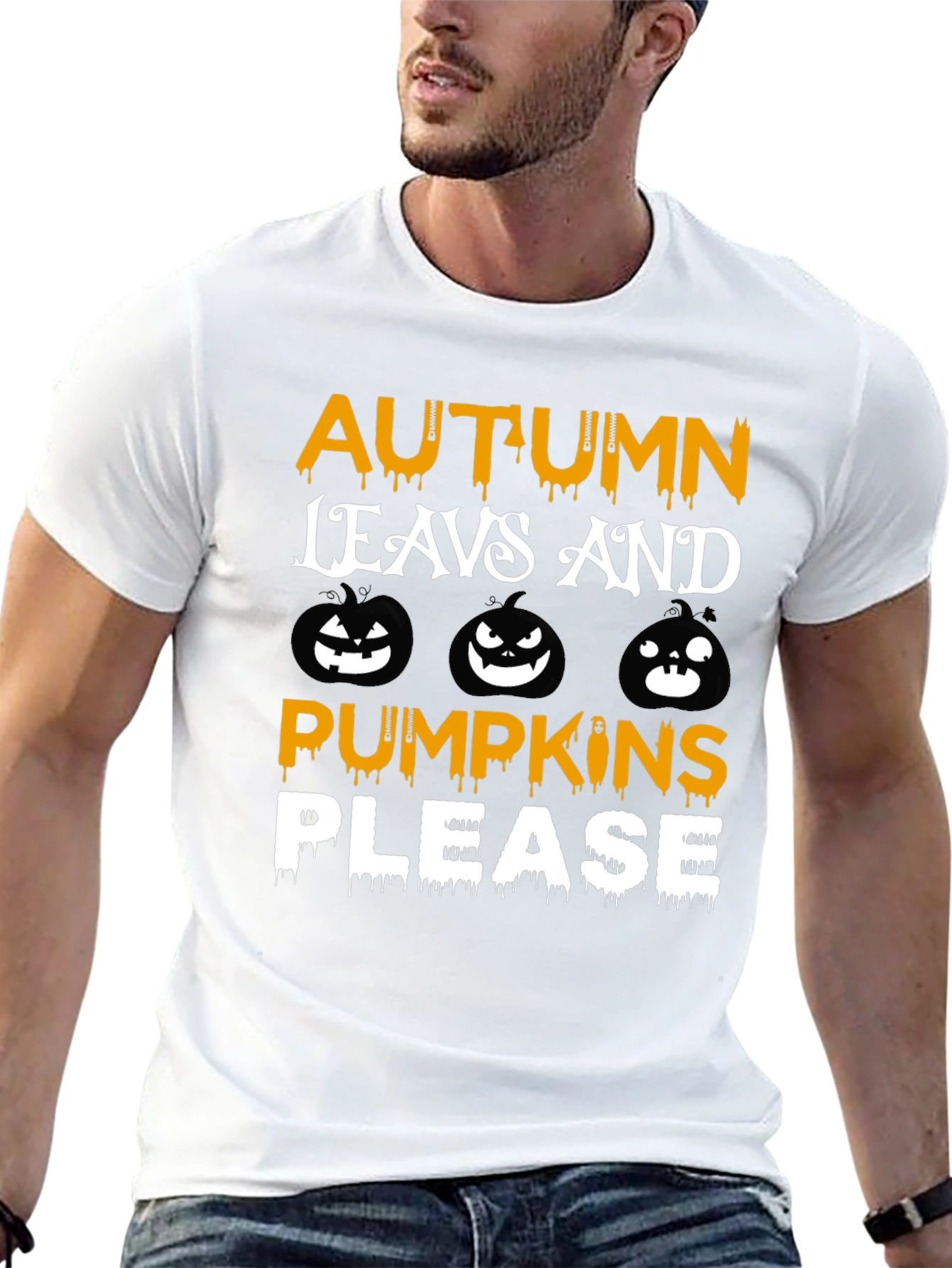 Autumn Leaves Pumpkins Please Graphic T-Shirt