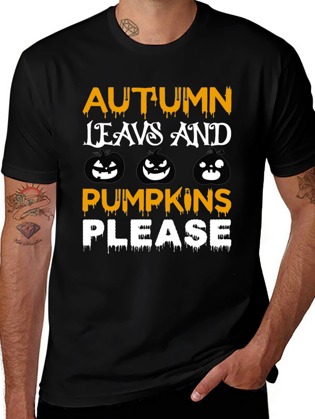 Autumn Leaves Pumpkins Please Graphic T-Shirt