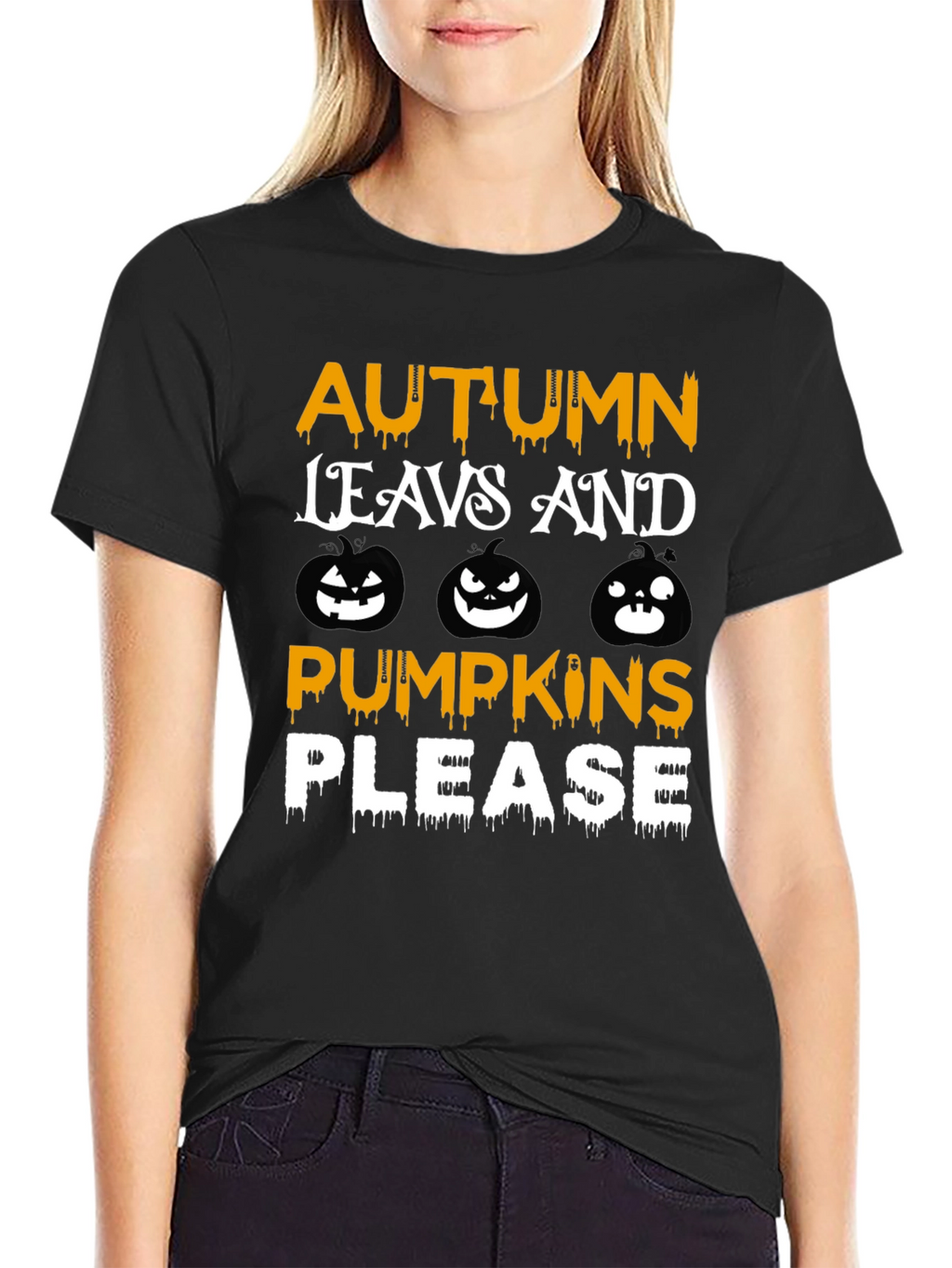 Autumn Leaves Pumpkins Please Graphic T-Shirt