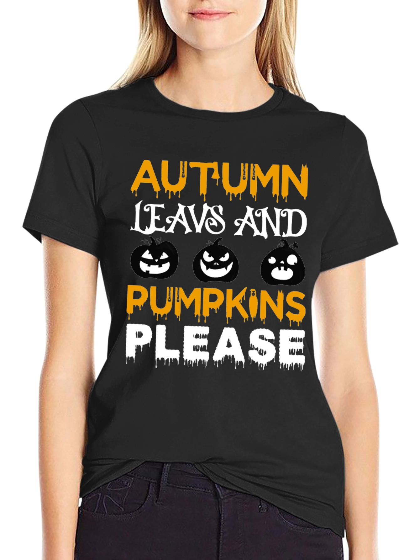 Autumn Leaves Pumpkins Please Graphic T-Shirt