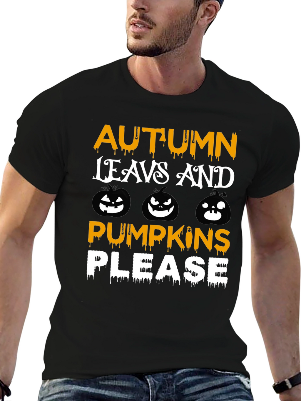 Autumn Leaves Pumpkins Please Graphic T-Shirt