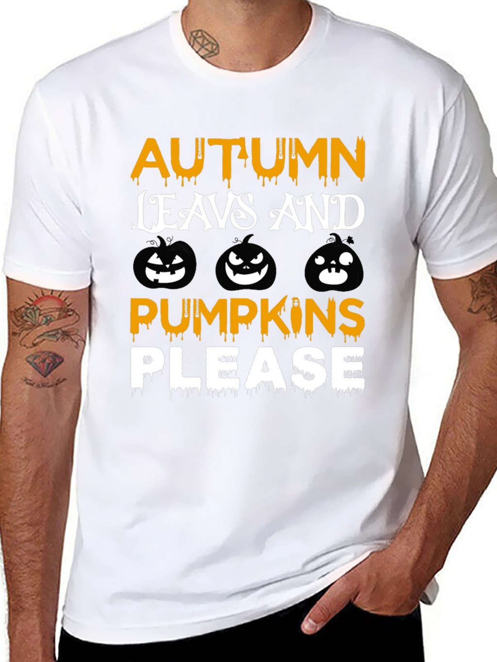 Autumn Leaves Pumpkins Please Graphic T-Shirt