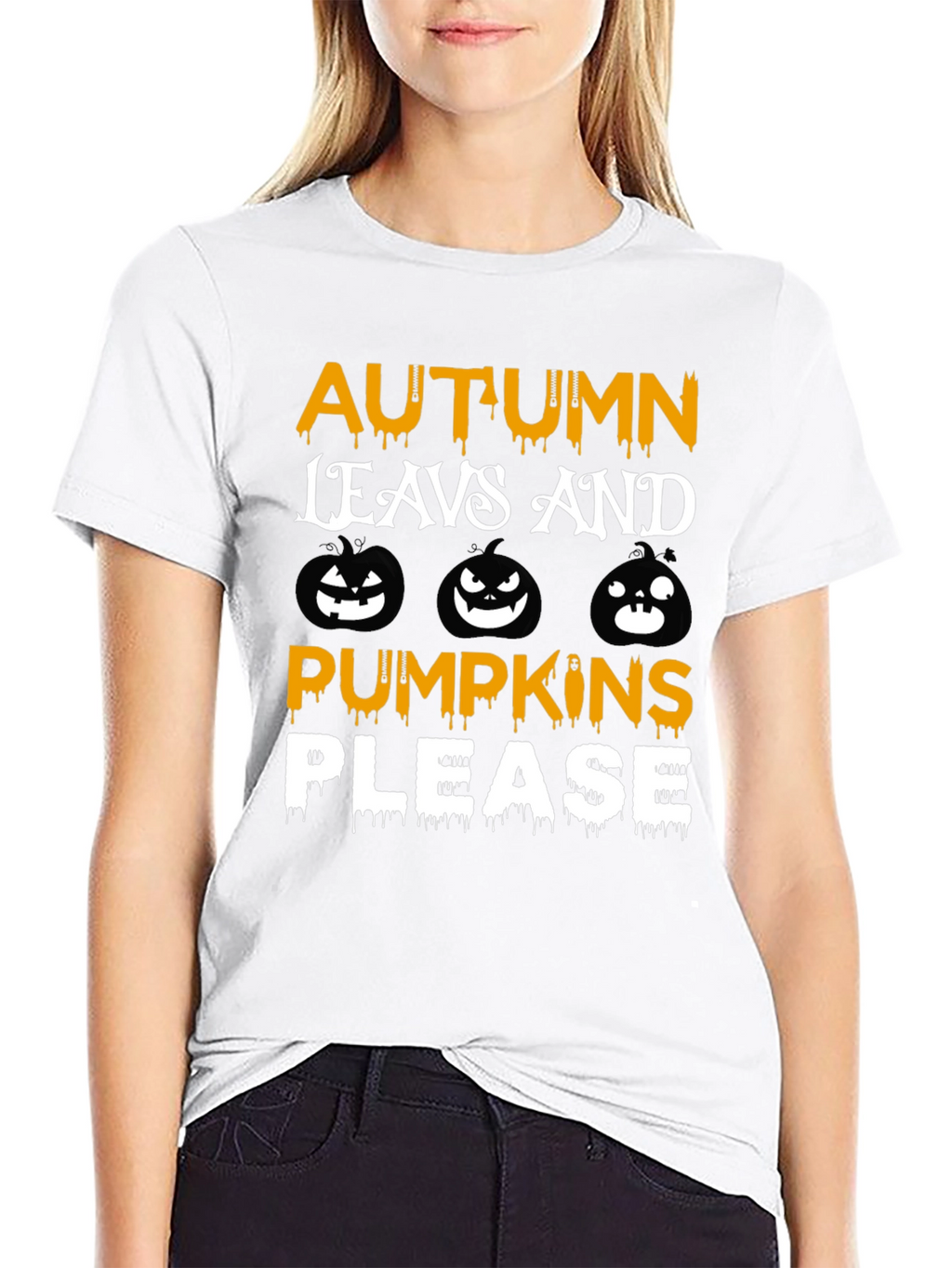 Autumn Leaves Pumpkins Please Graphic T-Shirt