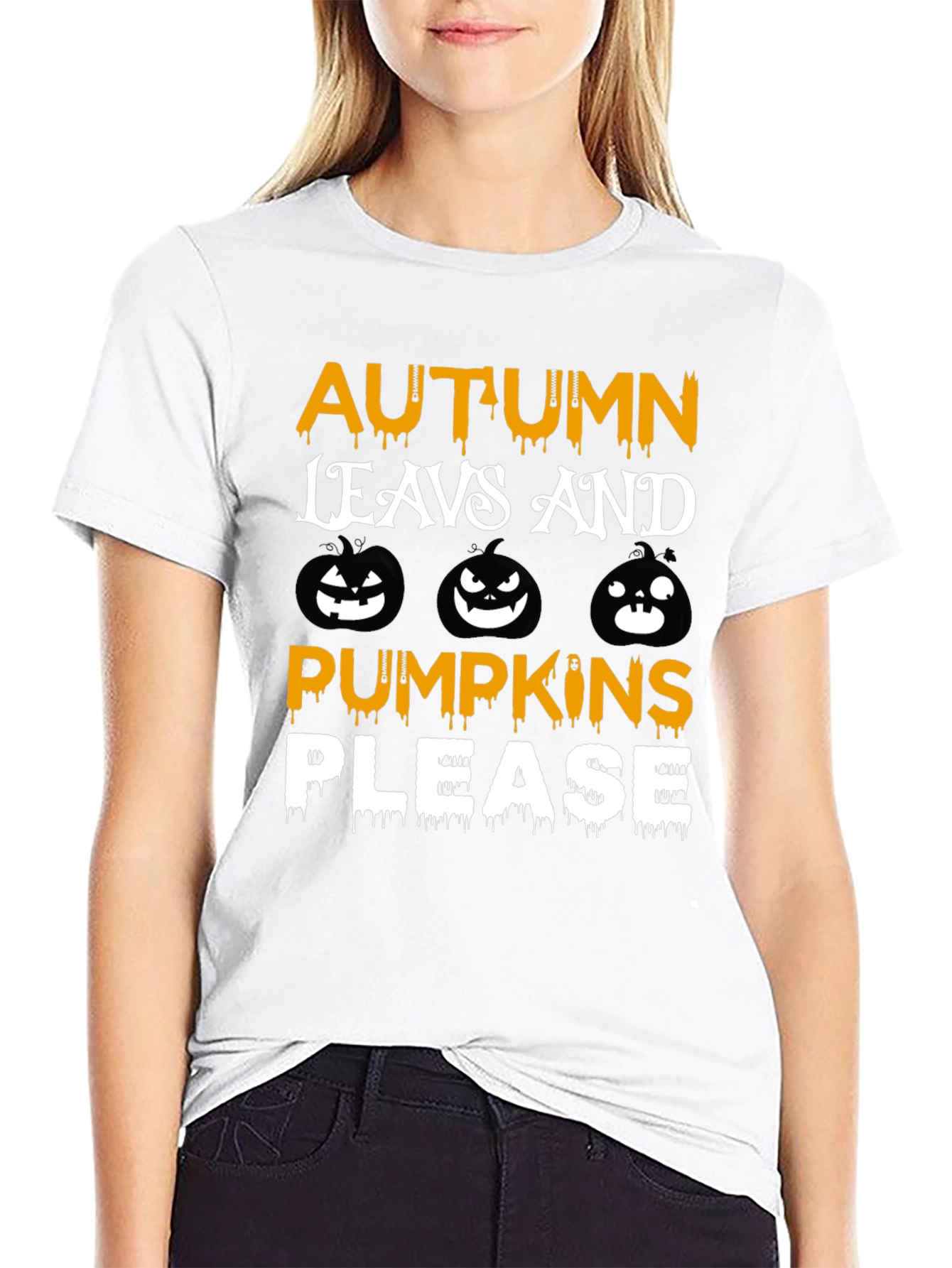 Autumn Leaves Pumpkins Please Graphic T-Shirt