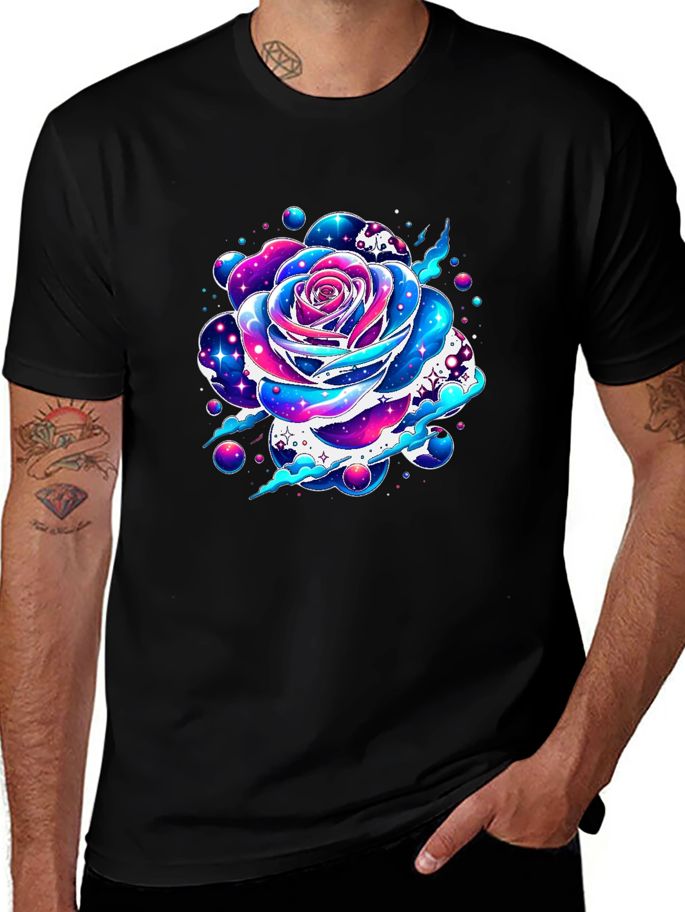 Galaxy Rose Graphic Tee - Unique Space Flower Design
