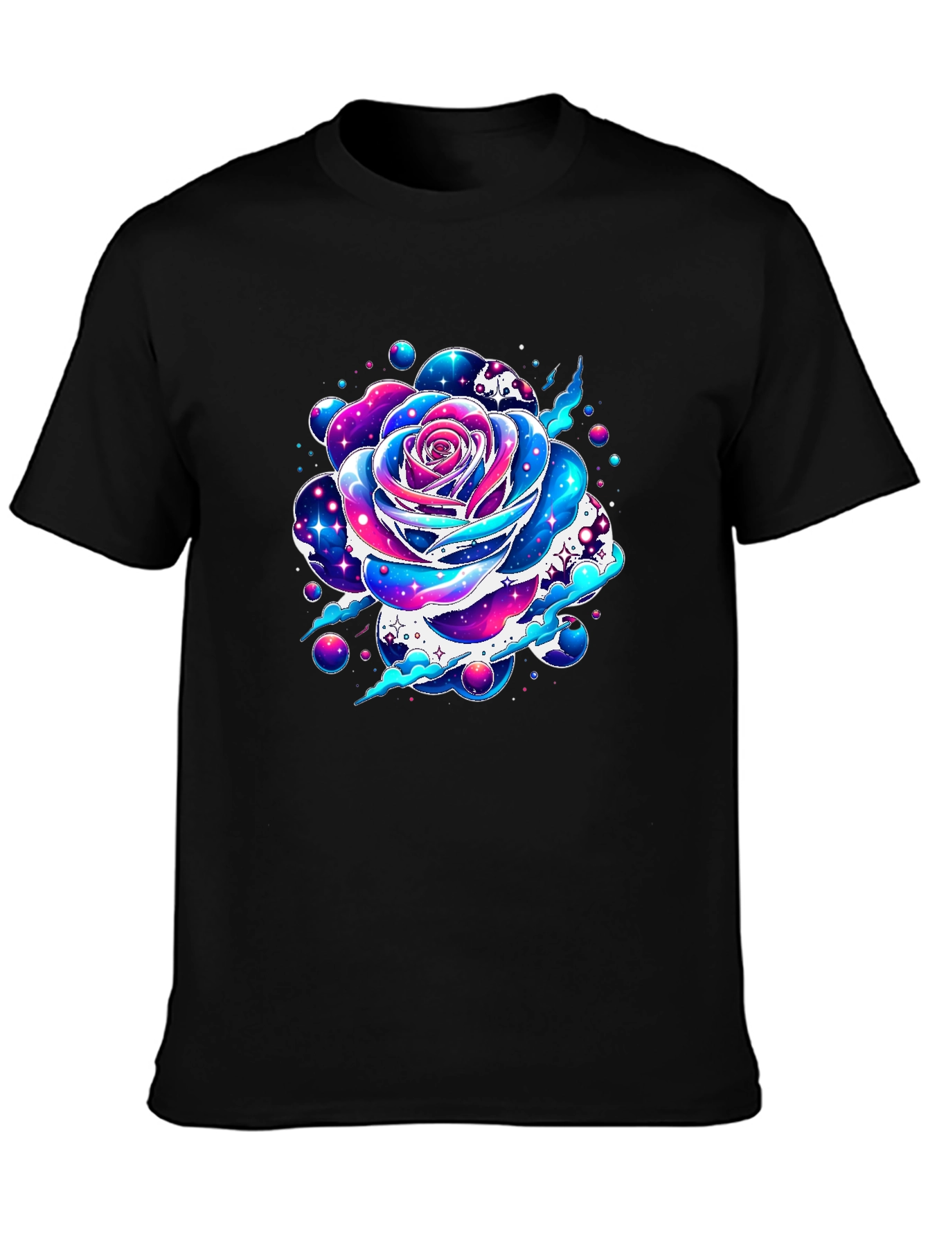 Galaxy Rose Graphic Tee - Unique Space Flower Design
