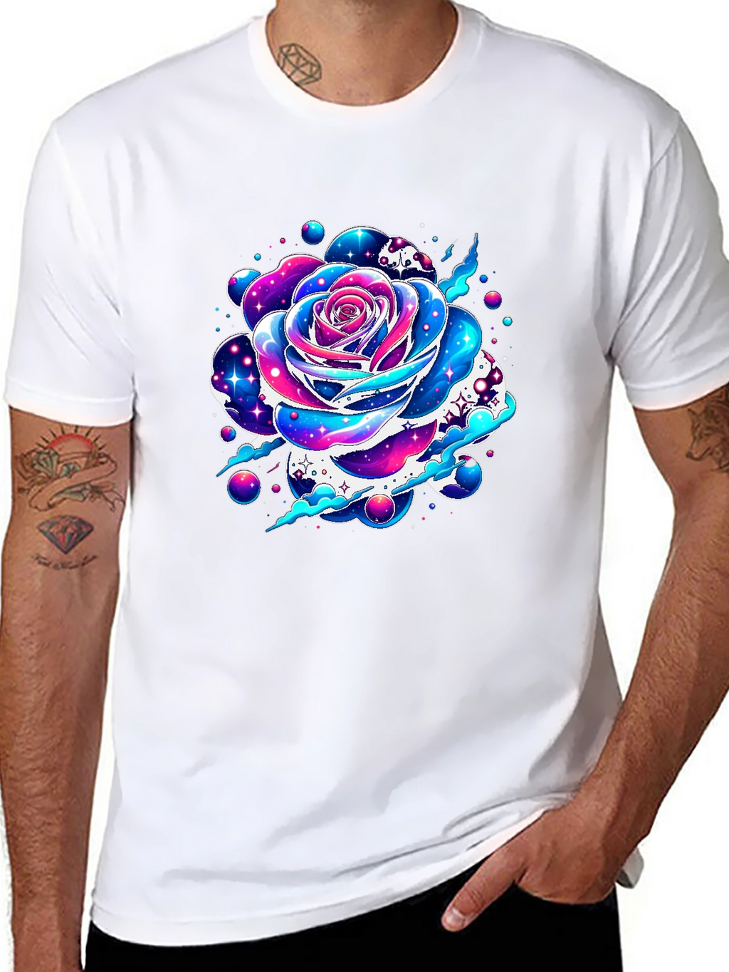 Galaxy Rose Graphic Tee - Unique Space Flower Design