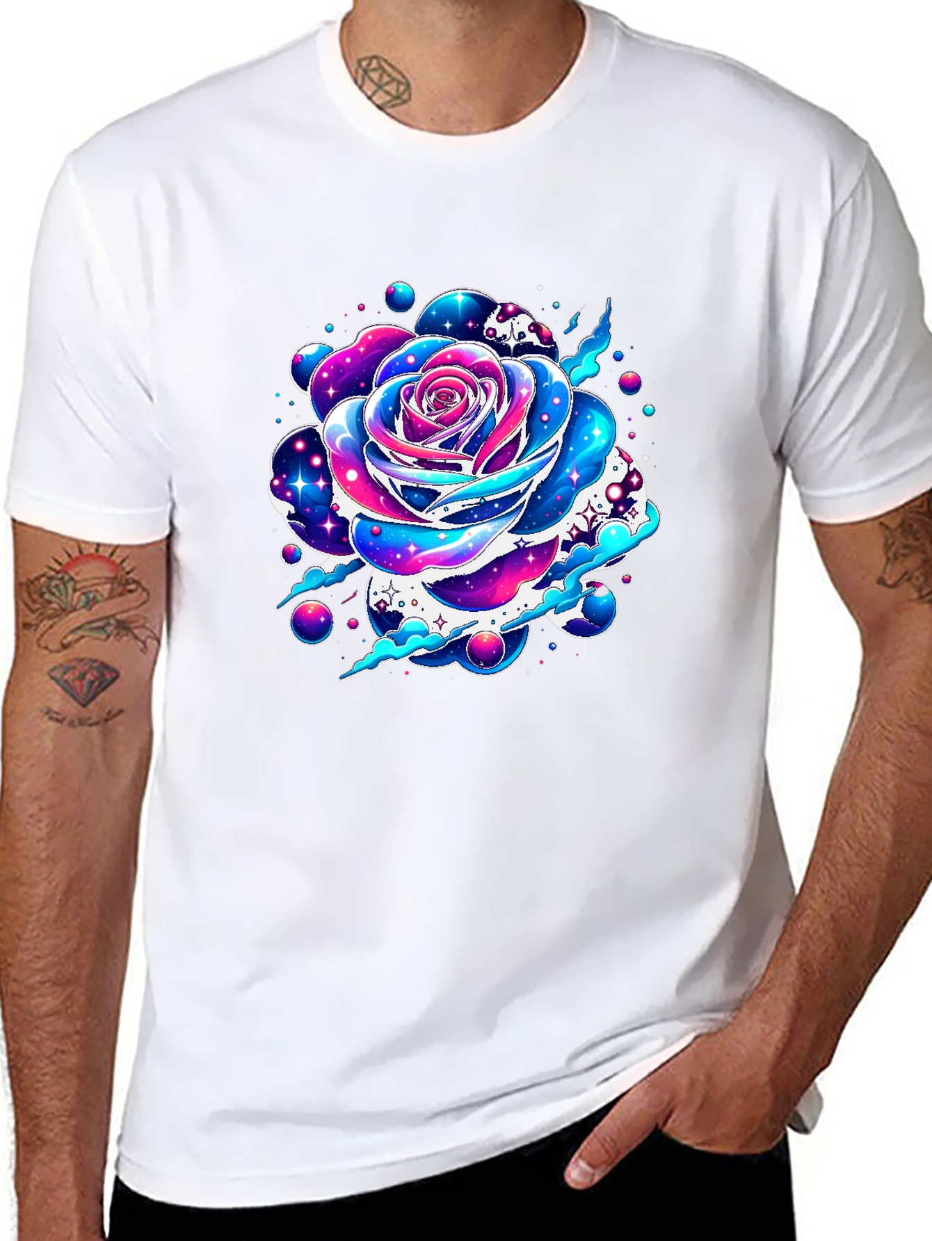 Galaxy Rose Graphic Tee - Unique Space Flower Design