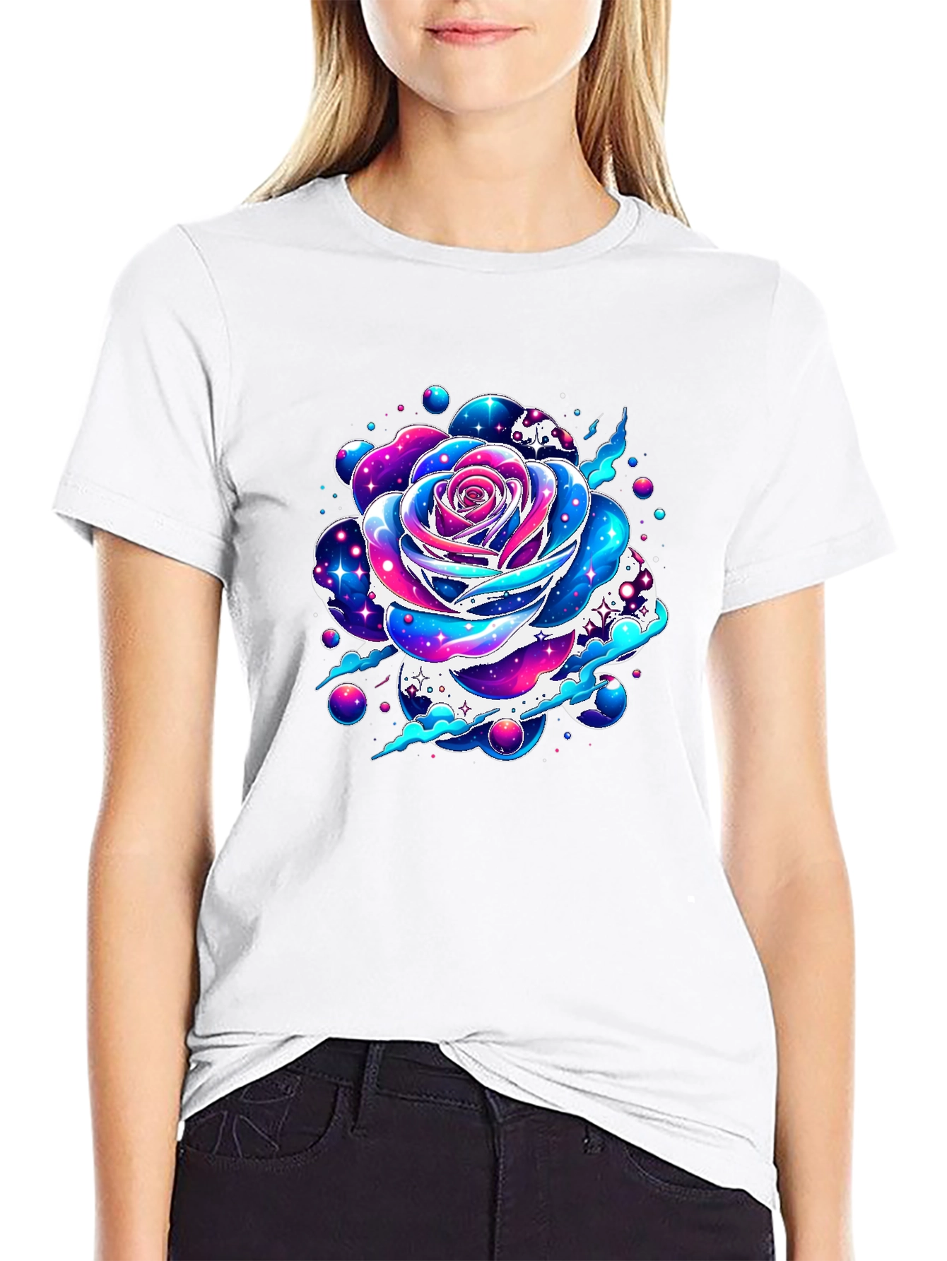 Galaxy Rose Graphic Tee - Unique Space Flower Design