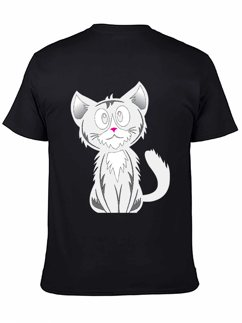 Cartoon Cat Graphic Tee - Black Cotton