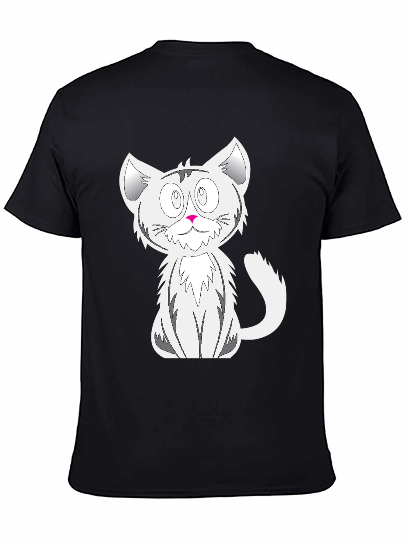 Cartoon Cat Graphic Tee - Black Cotton