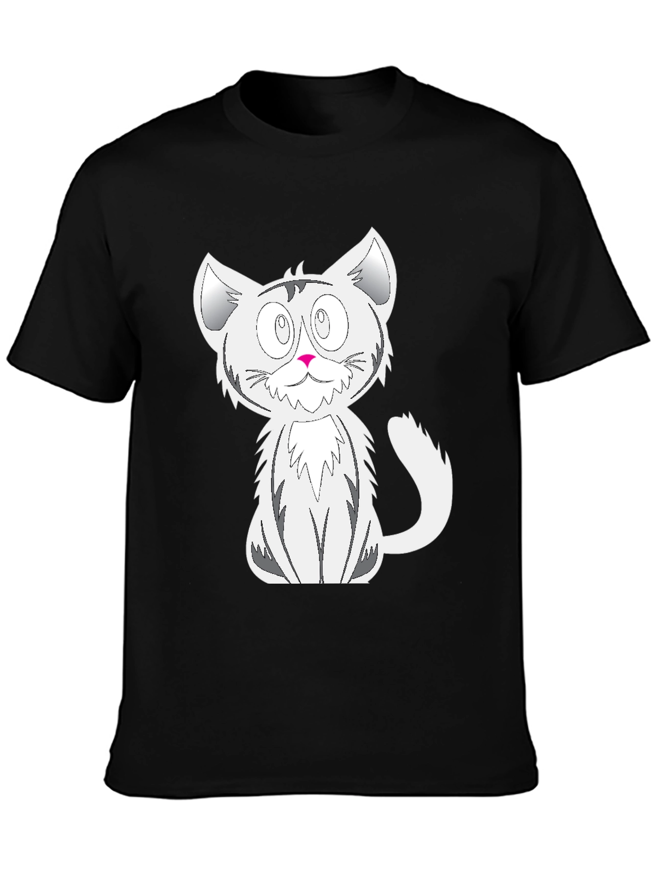 Cartoon Cat Graphic Tee - Black Cotton