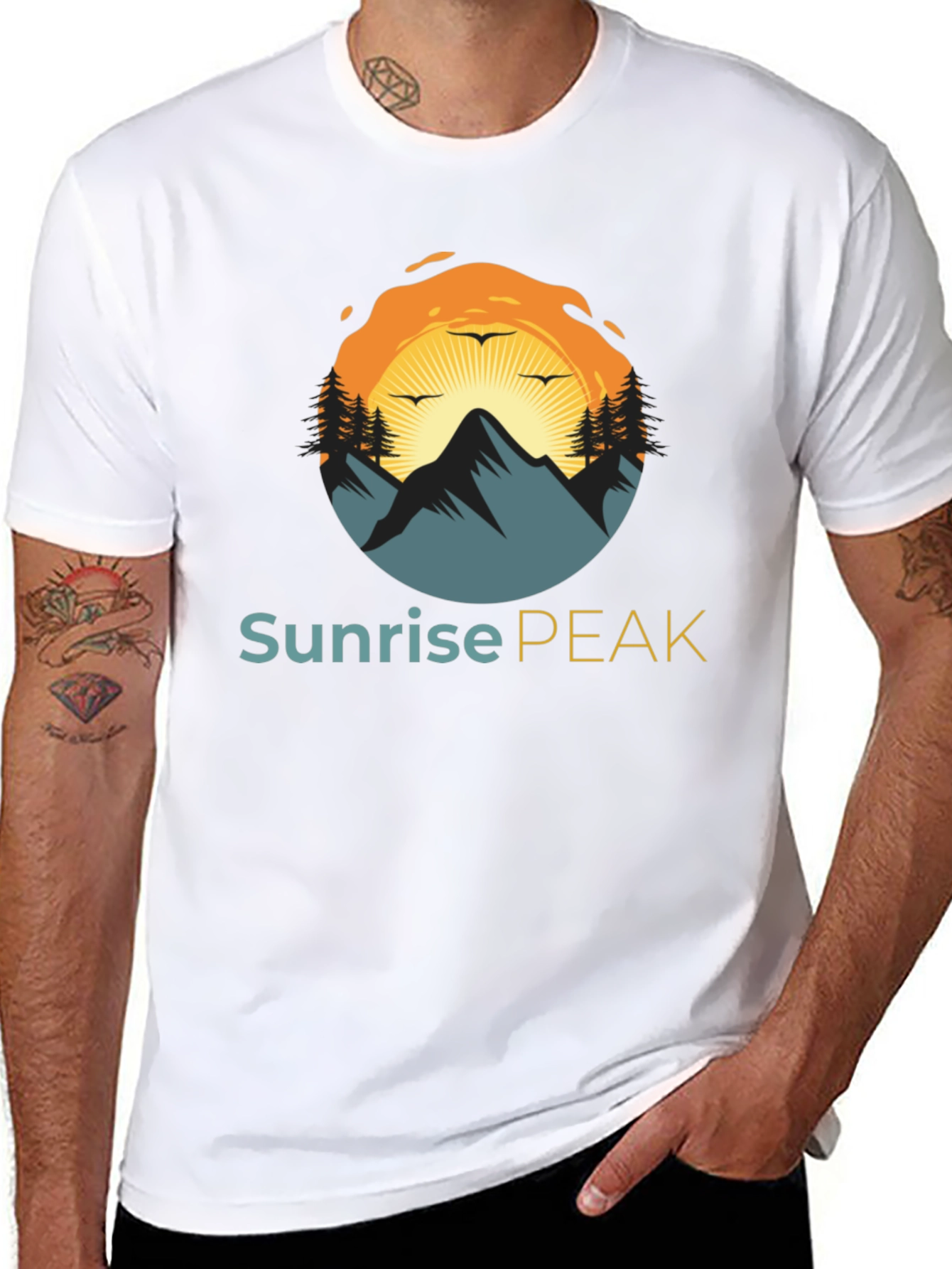 Sunrise Peak Black T-Shirt: Nature Inspired Graphic Tee
