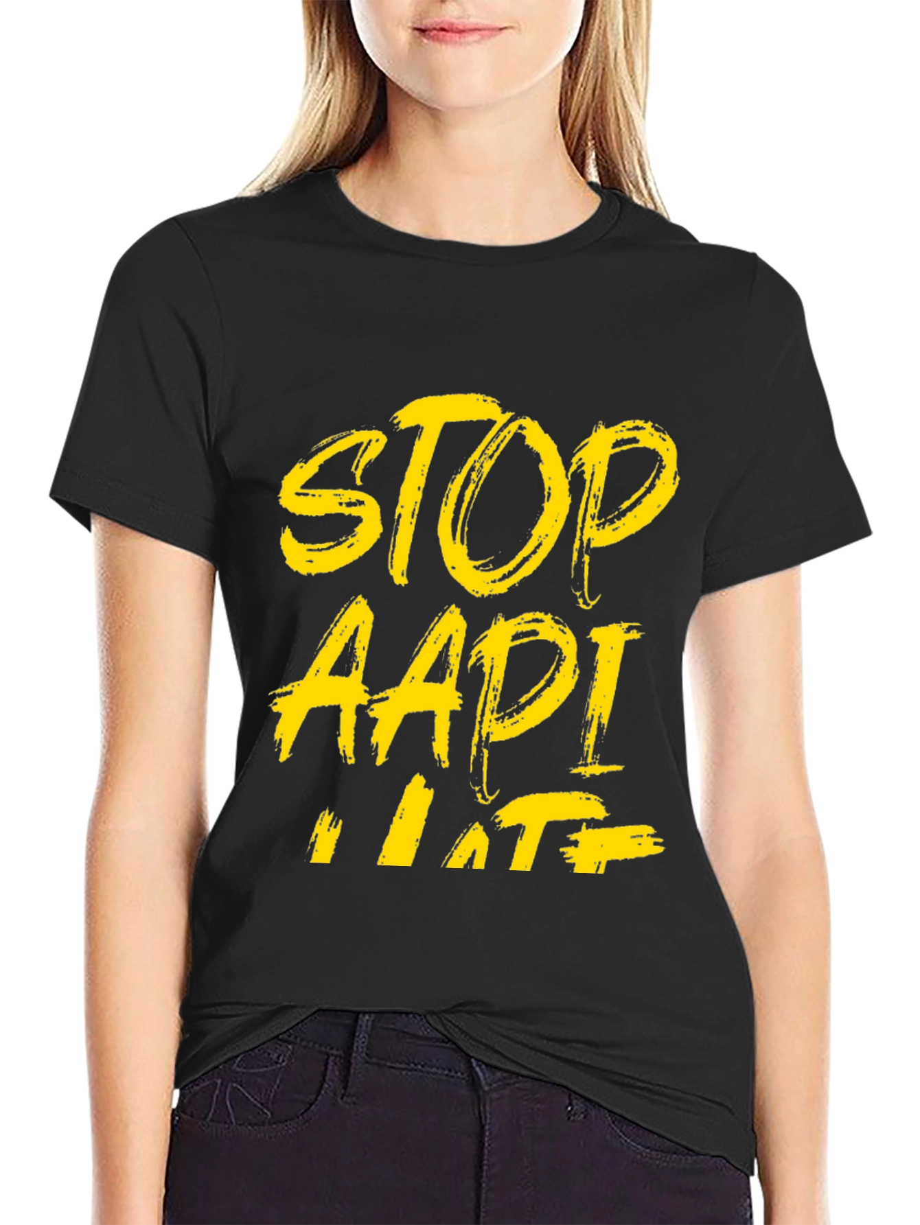 Stop AAPI Hate T-Shirt - Black Crew Neck Tee