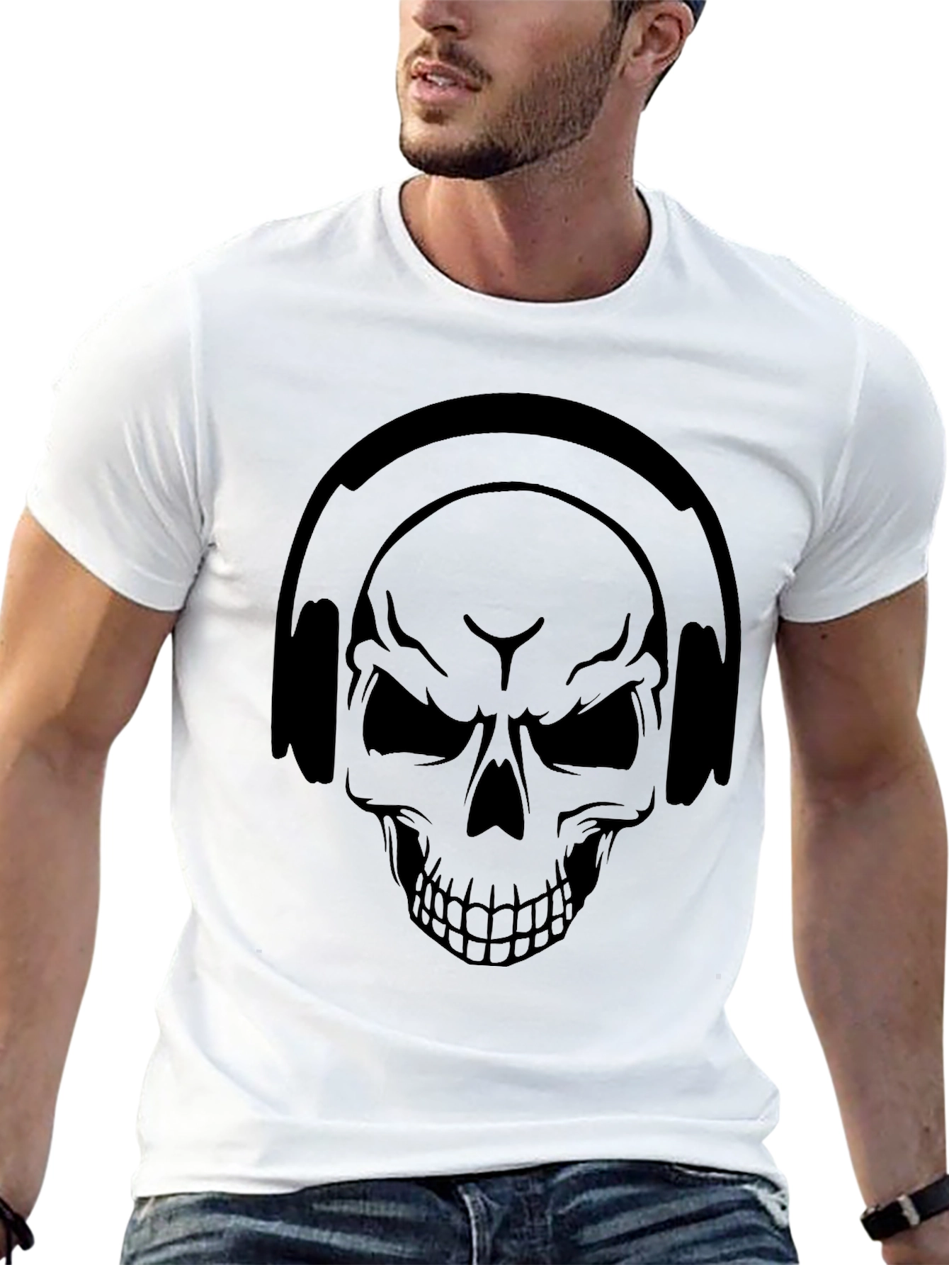 Skull Headphones Graphic Tee - Black T-Shirt