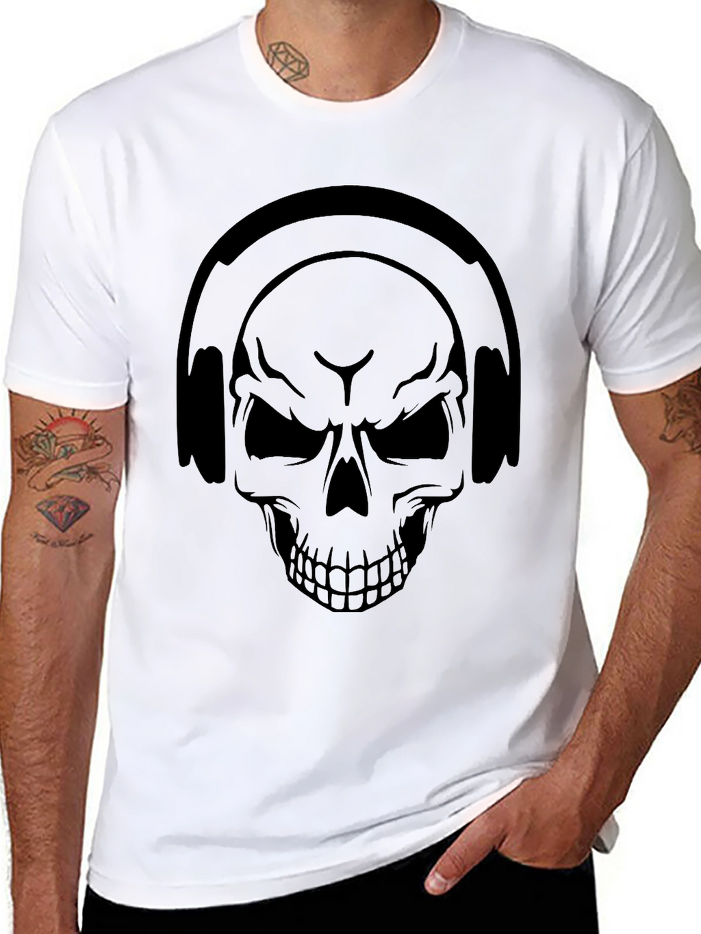 Skull Headphones Graphic Tee - Black T-Shirt