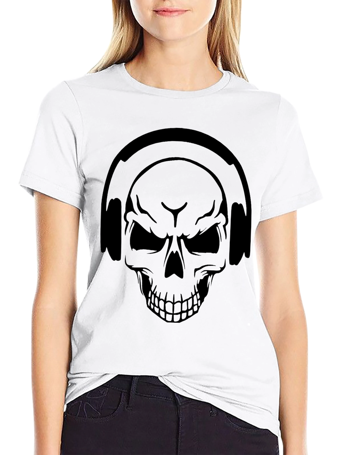 Skull Headphones Graphic Tee - Black T-Shirt