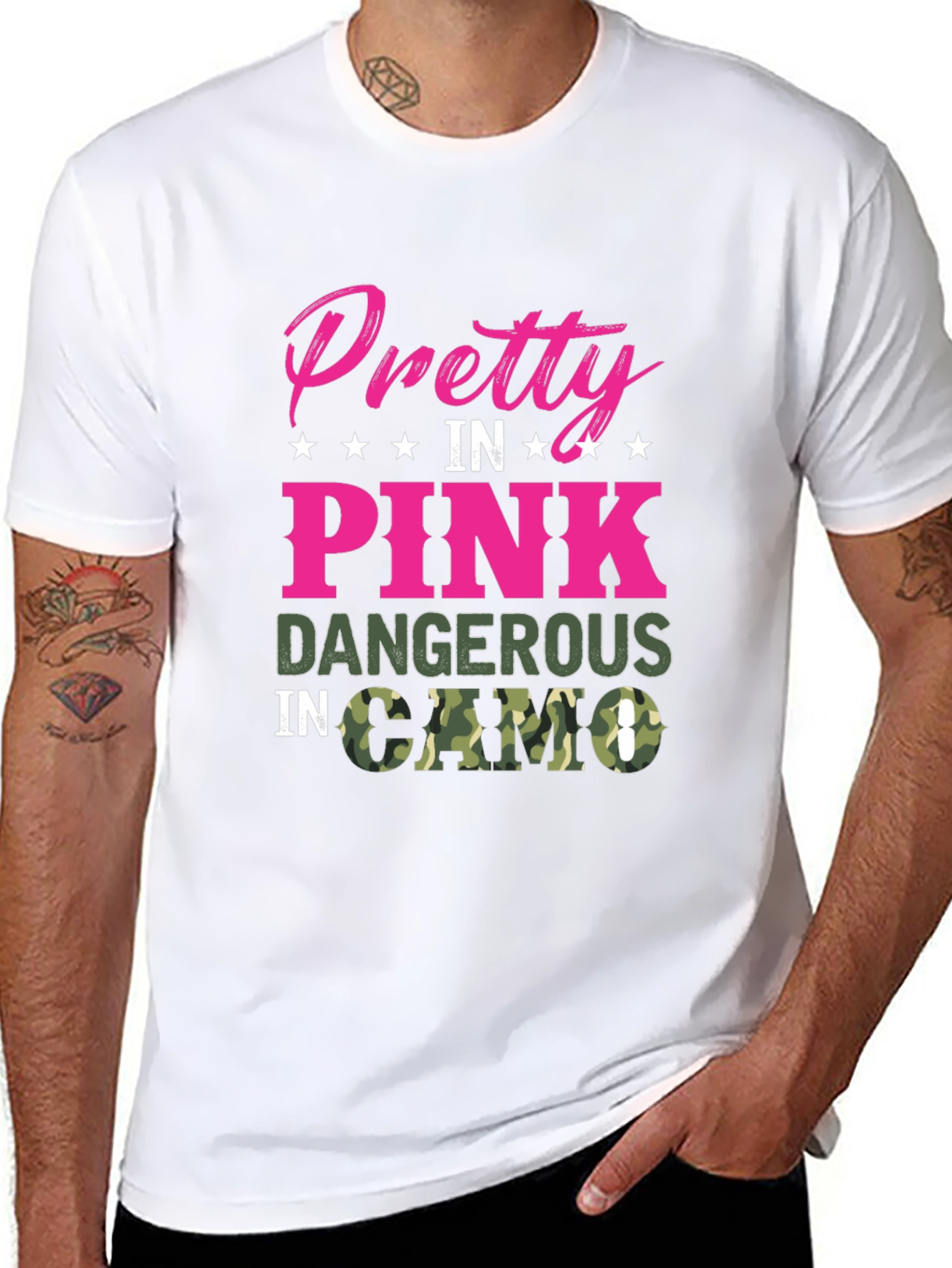 Pretty in Pink Dangerous in Camo Black T-Shirt