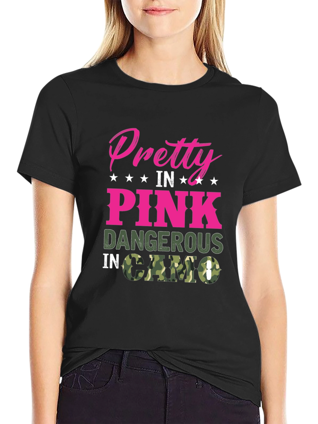 Pretty in Pink Dangerous in Camo Black T-Shirt