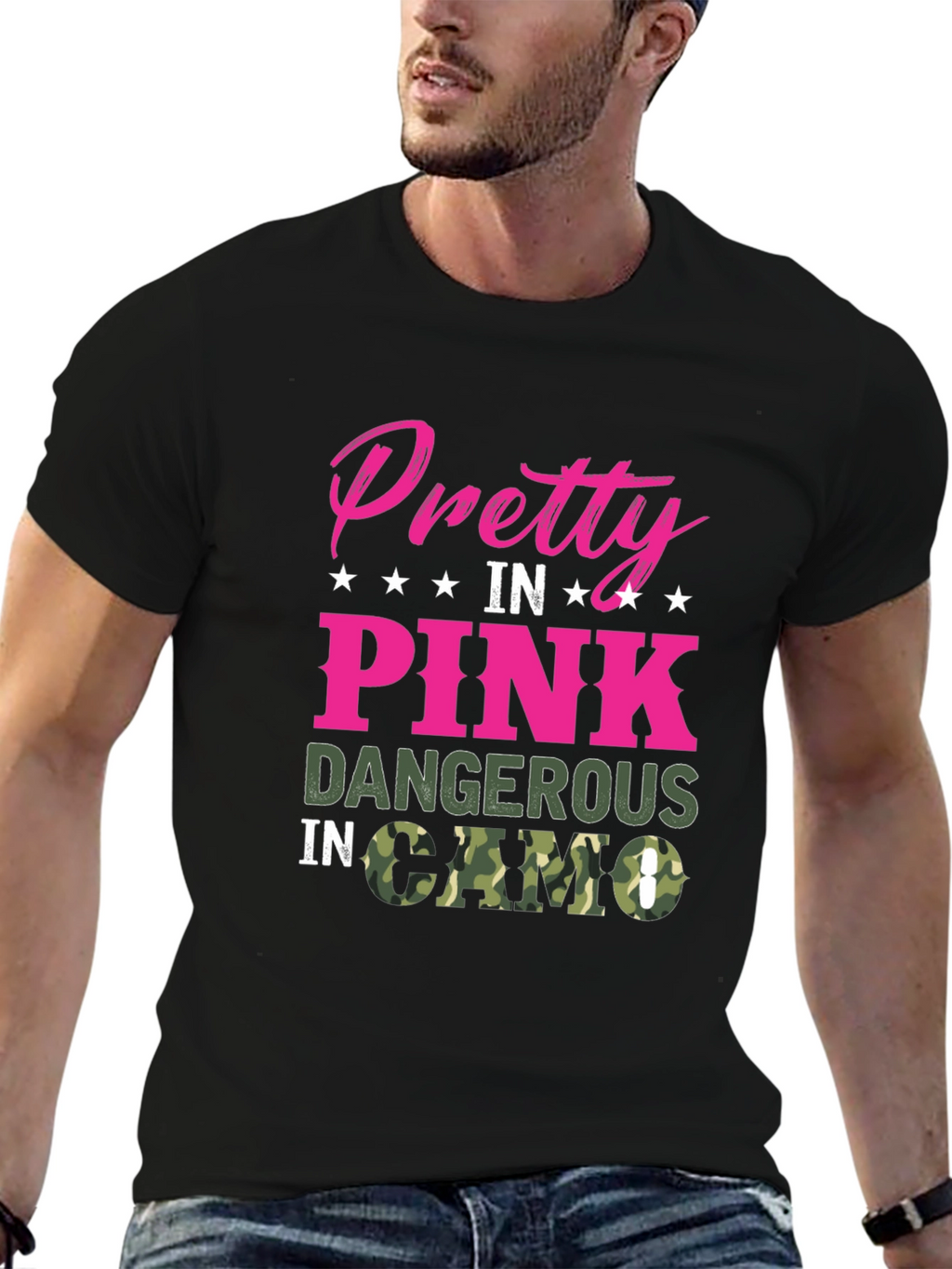 Pretty in Pink Dangerous in Camo Black T-Shirt