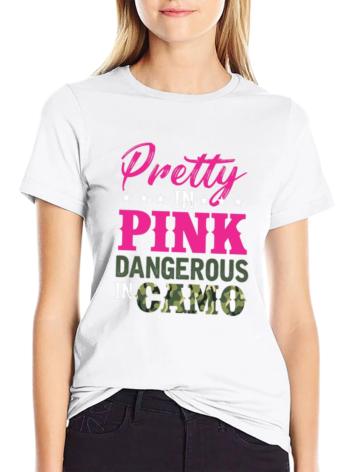 Pretty in Pink Dangerous in Camo Black T-Shirt