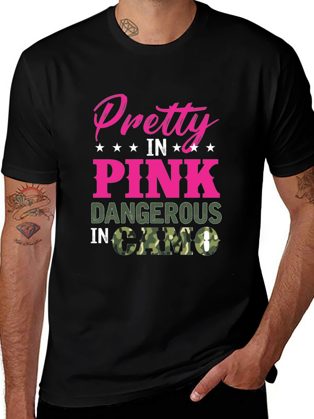 Pretty in Pink Dangerous in Camo Black T-Shirt