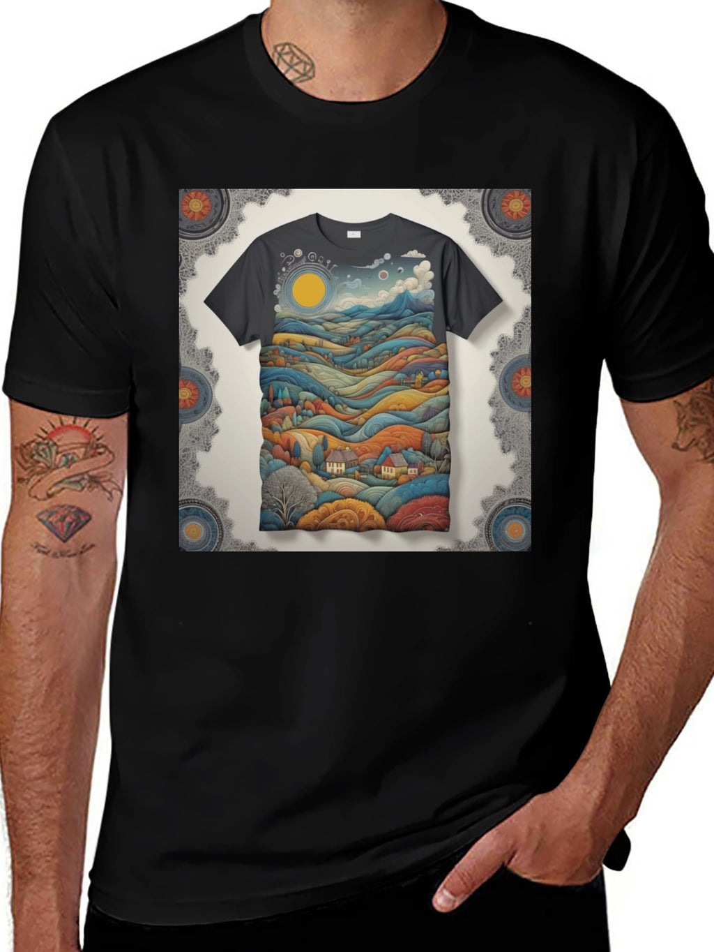 Scenic Landscape Graphic Tee - Black Cotton Blend