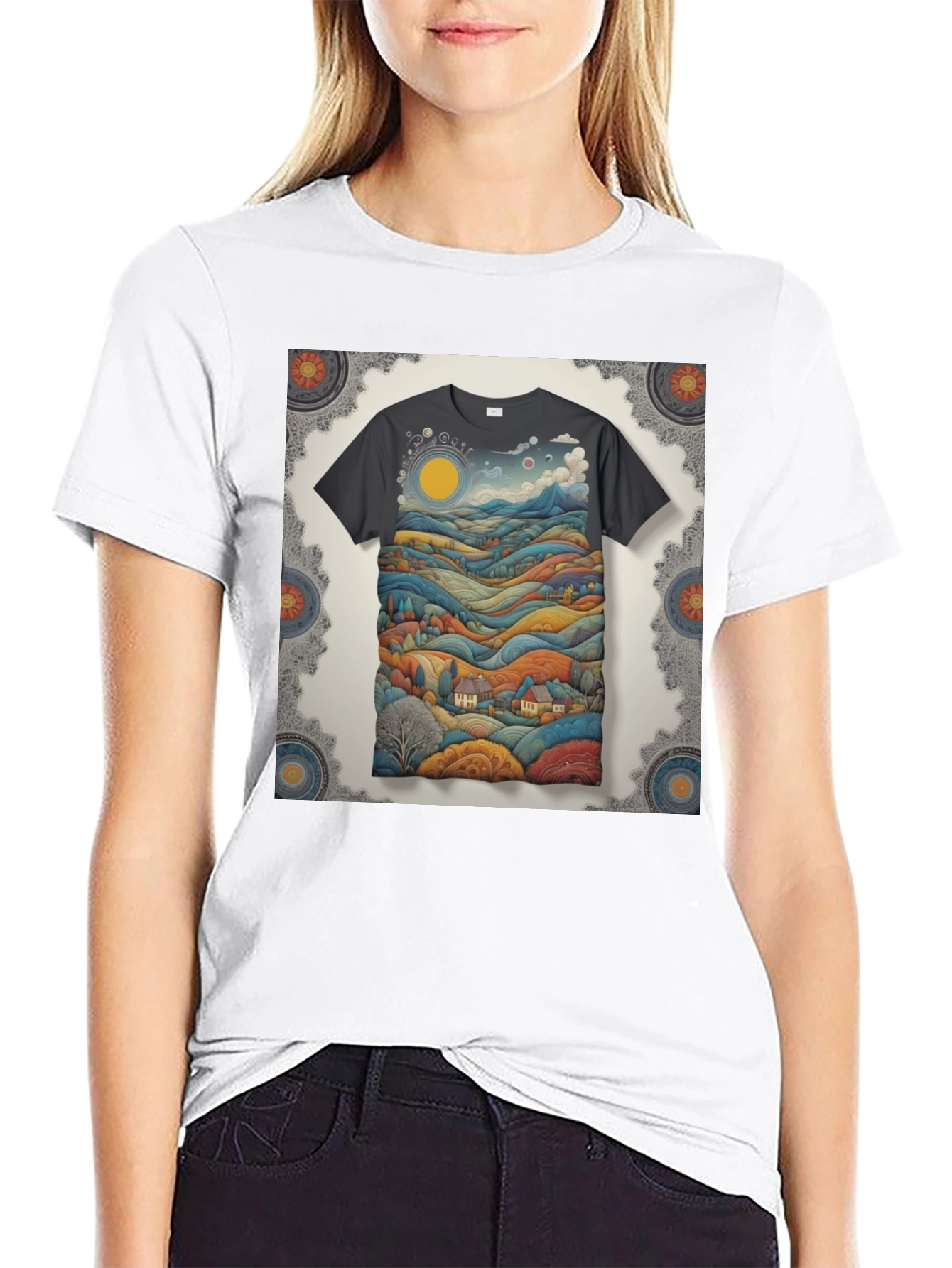 Scenic Landscape Graphic Tee - Black Cotton Blend