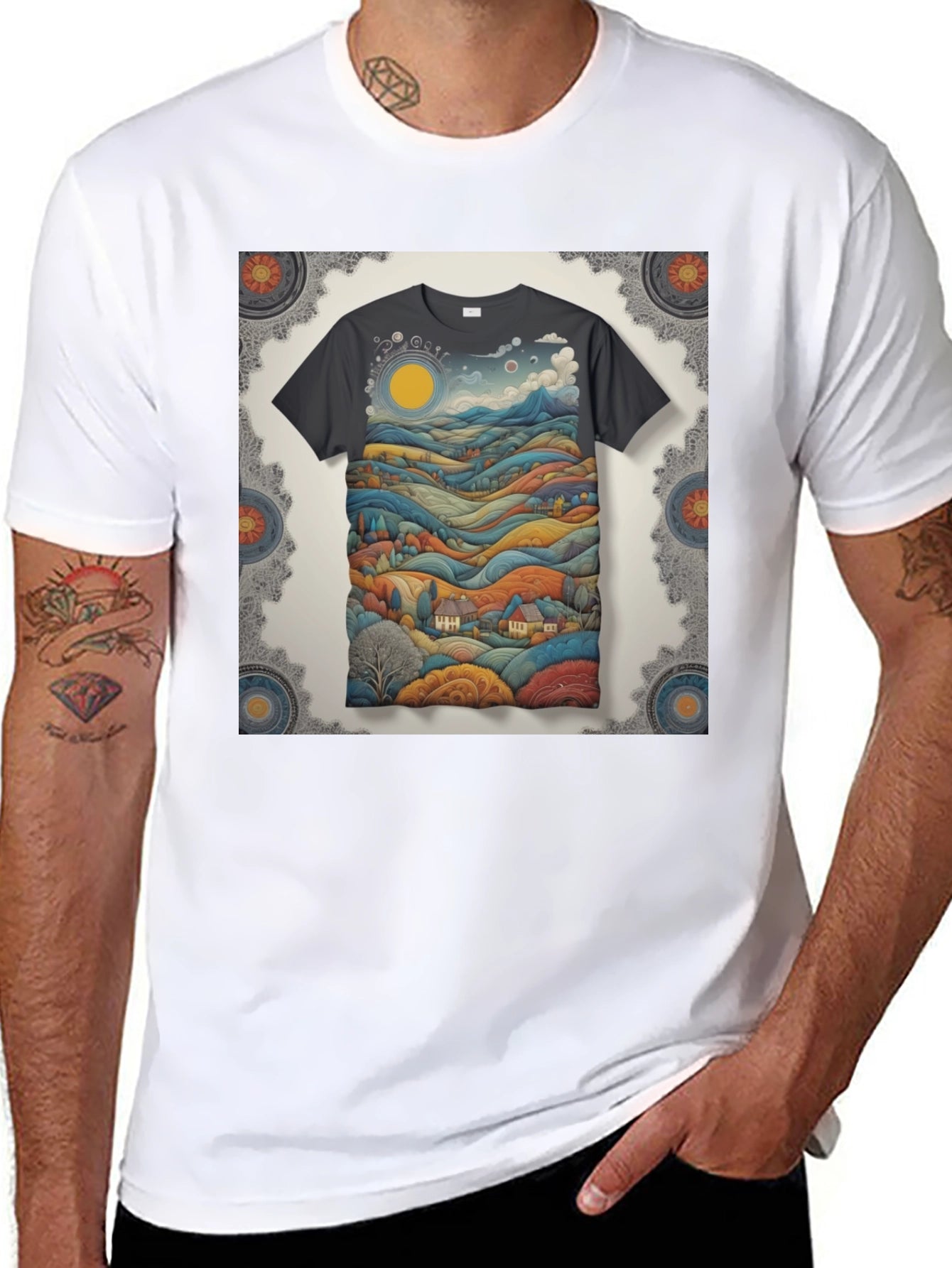Scenic Landscape Graphic Tee - Black Cotton Blend