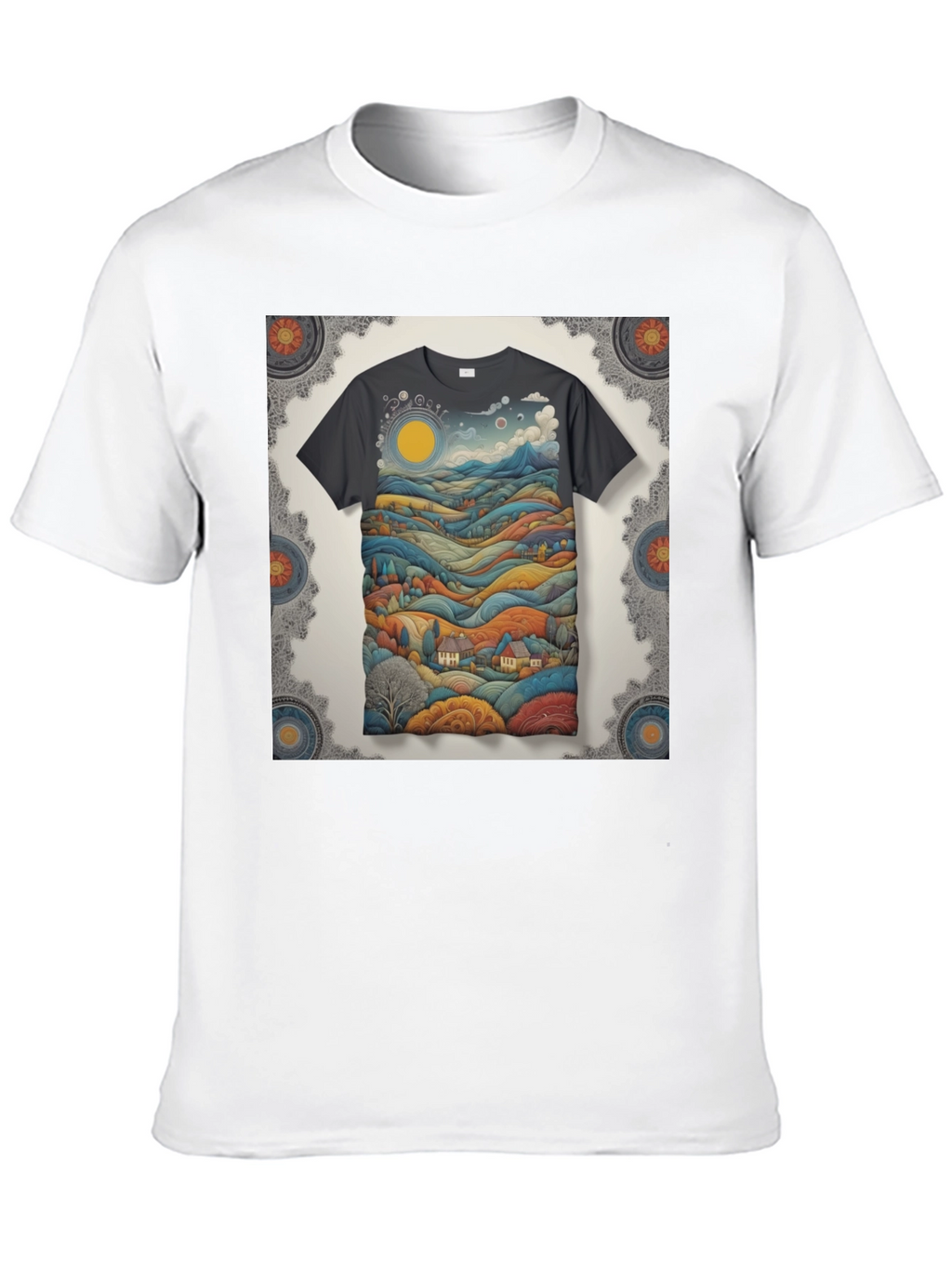 Scenic Landscape Graphic Tee - Black Cotton Blend