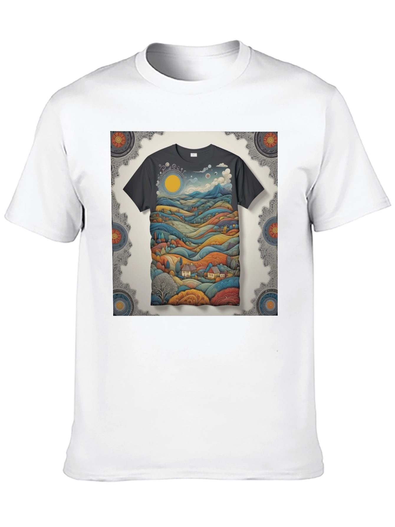 Scenic Landscape Graphic Tee - Black Cotton Blend