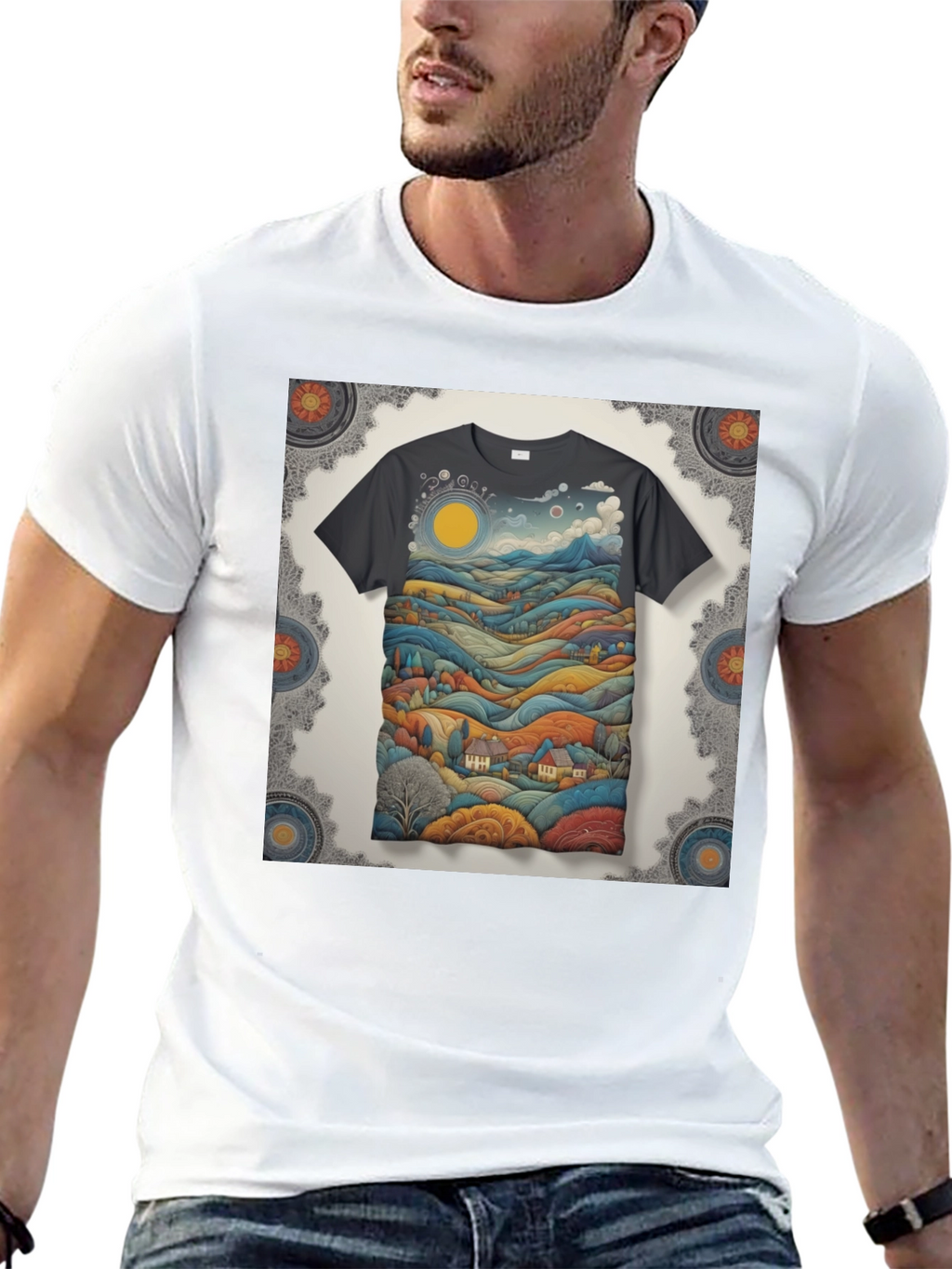 Scenic Landscape Graphic Tee - Black Cotton Blend