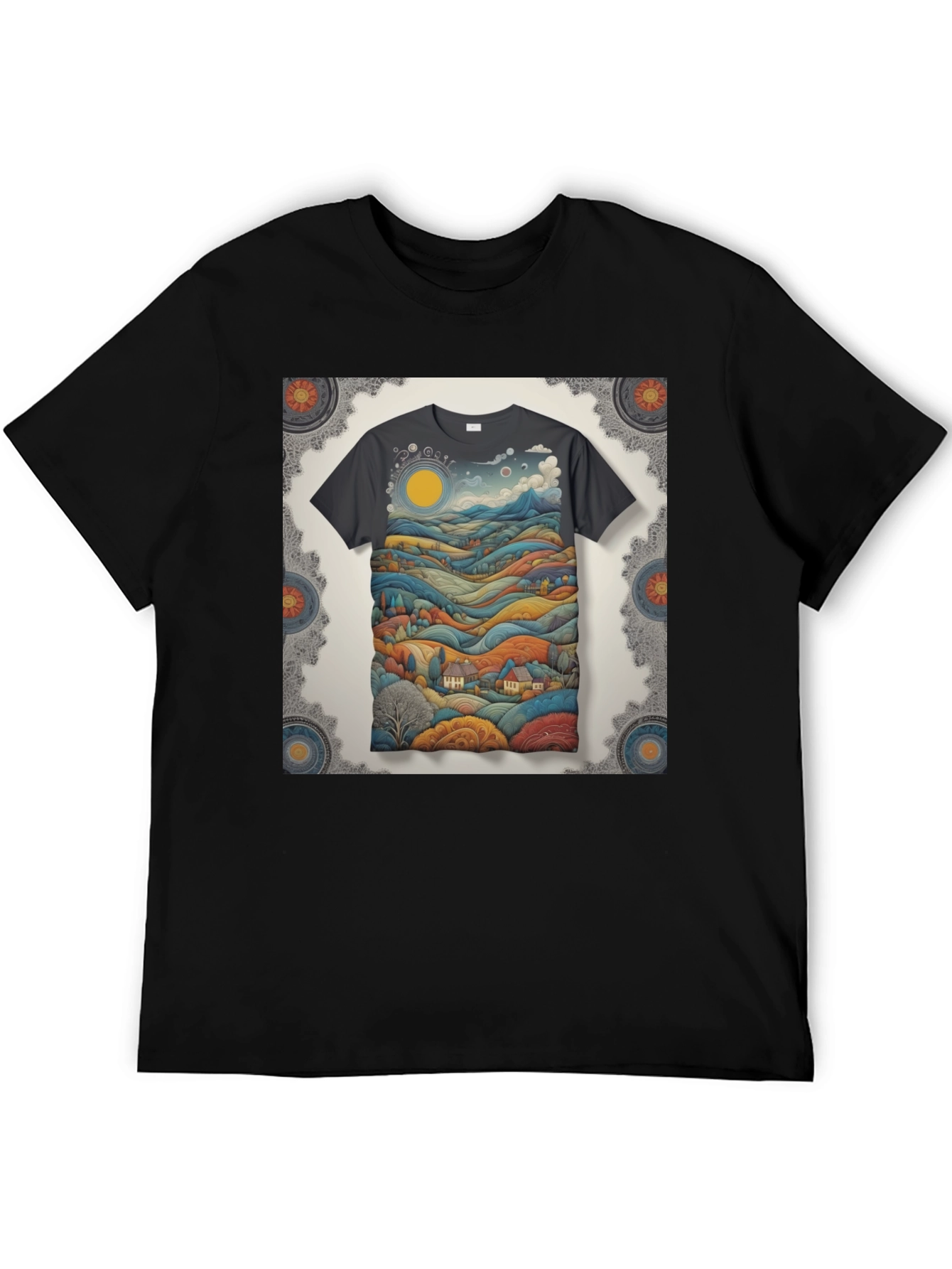 Scenic Landscape Graphic Tee - Black Cotton Blend