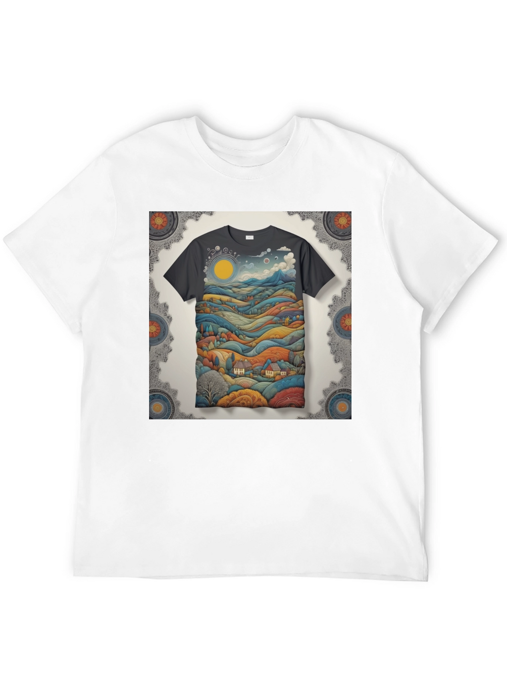 Scenic Landscape Graphic Tee - Black Cotton Blend
