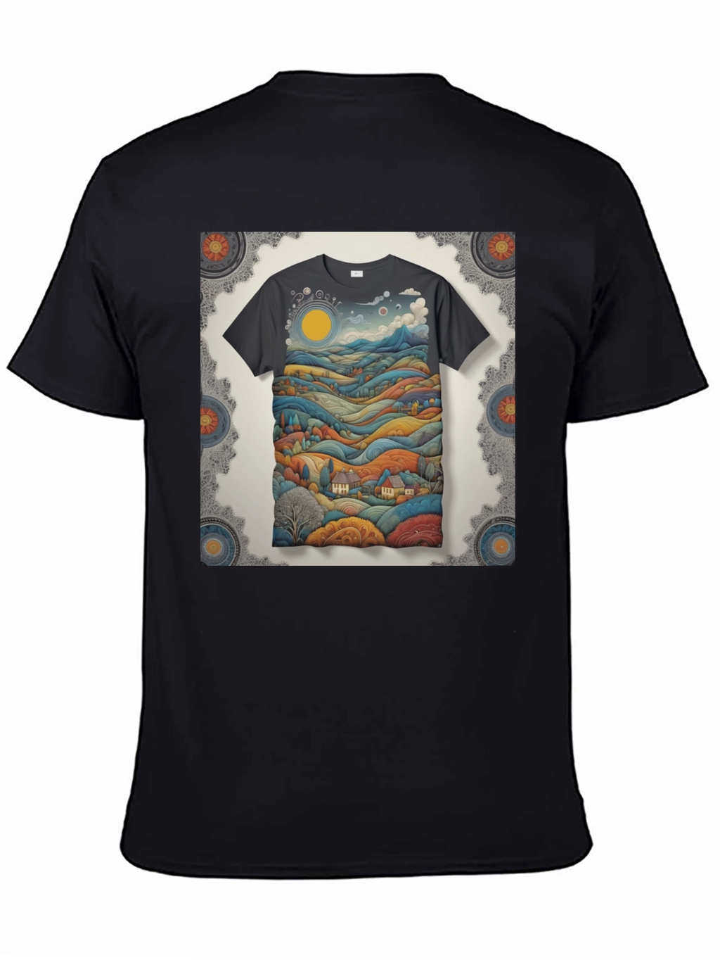 Scenic Landscape Graphic Tee - Black Cotton Blend