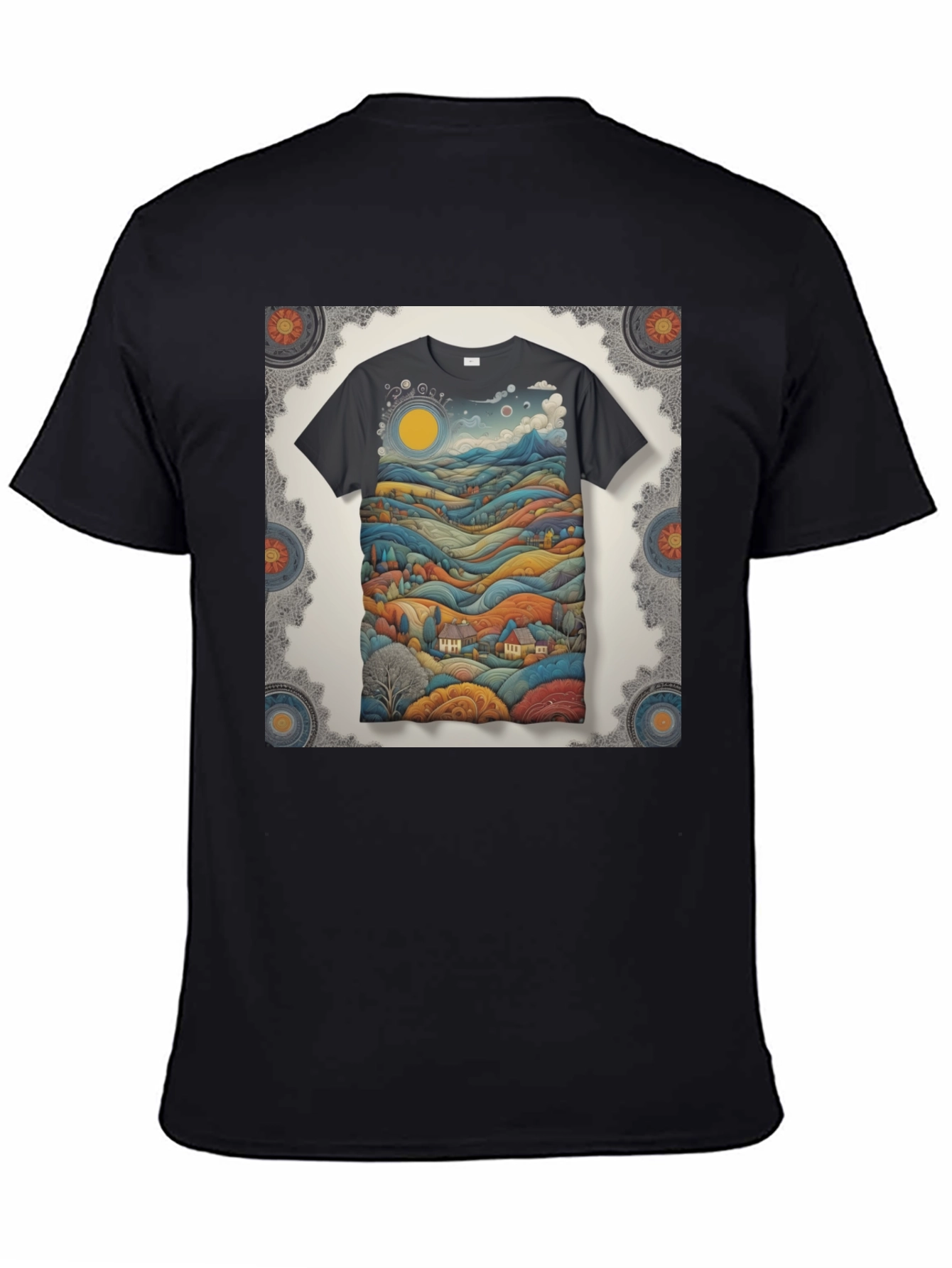 Scenic Landscape Graphic Tee - Black Cotton Blend
