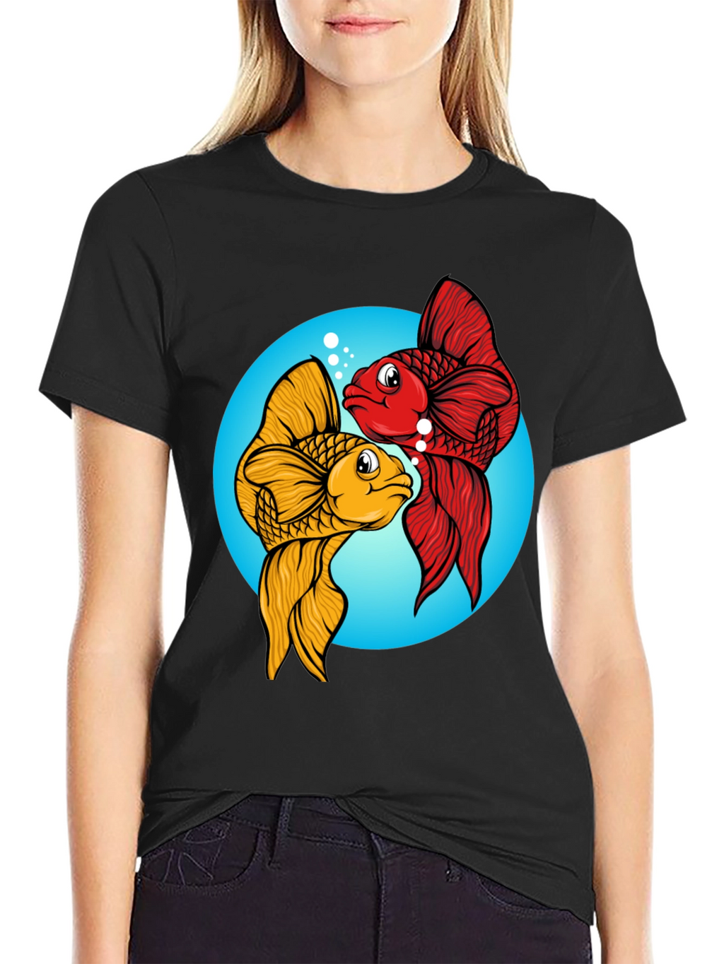 Koi Fish Graphic Tee - Black Cotton Blend