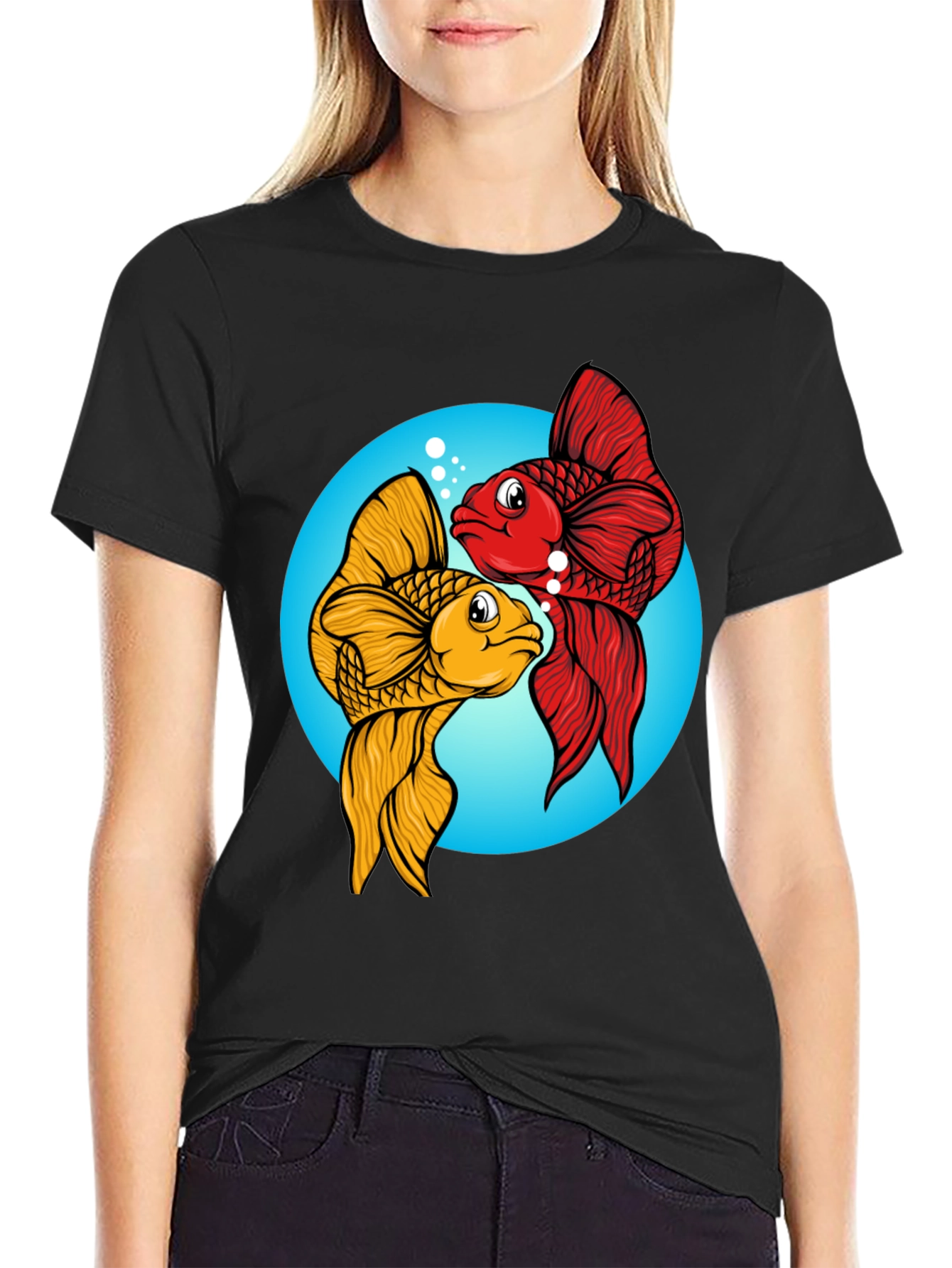 Koi Fish Graphic Tee - Black Cotton Blend