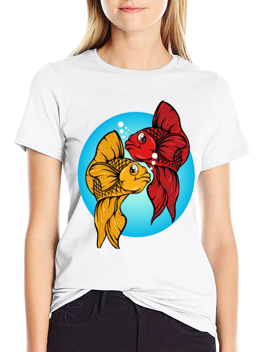 Koi Fish Graphic Tee - Black Cotton Blend