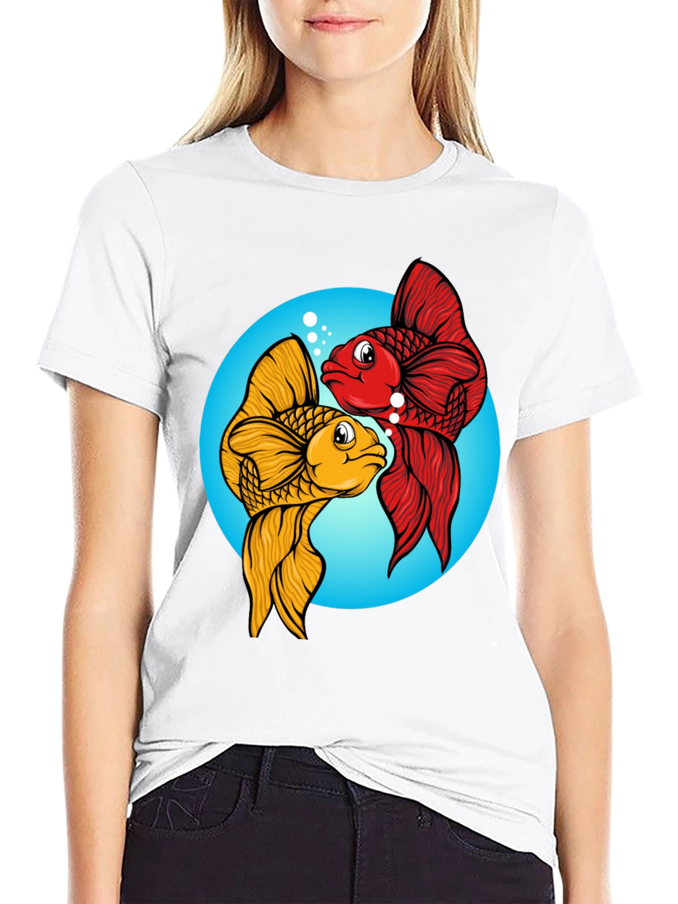 Koi Fish Graphic Tee - Black Cotton Blend