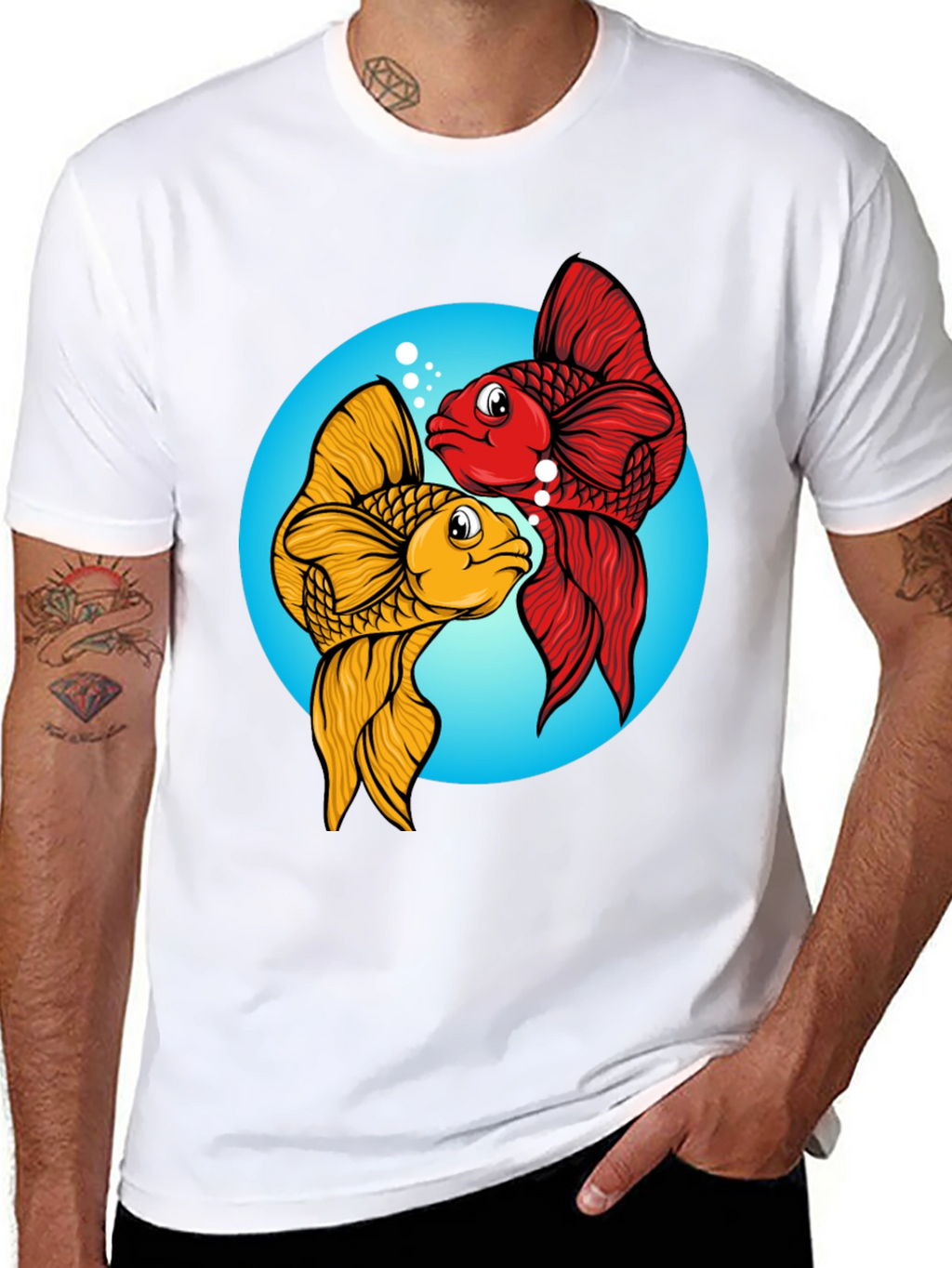 Koi Fish Graphic Tee - Black Cotton Blend