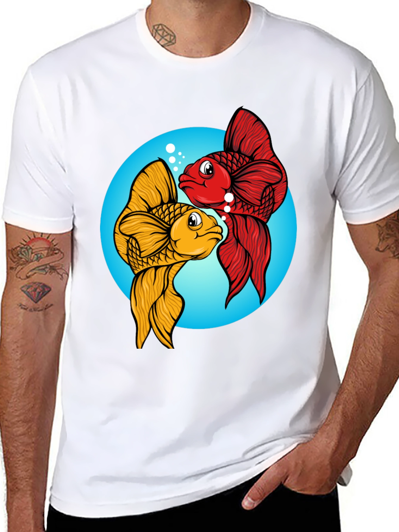 Koi Fish Graphic Tee - Black Cotton Blend
