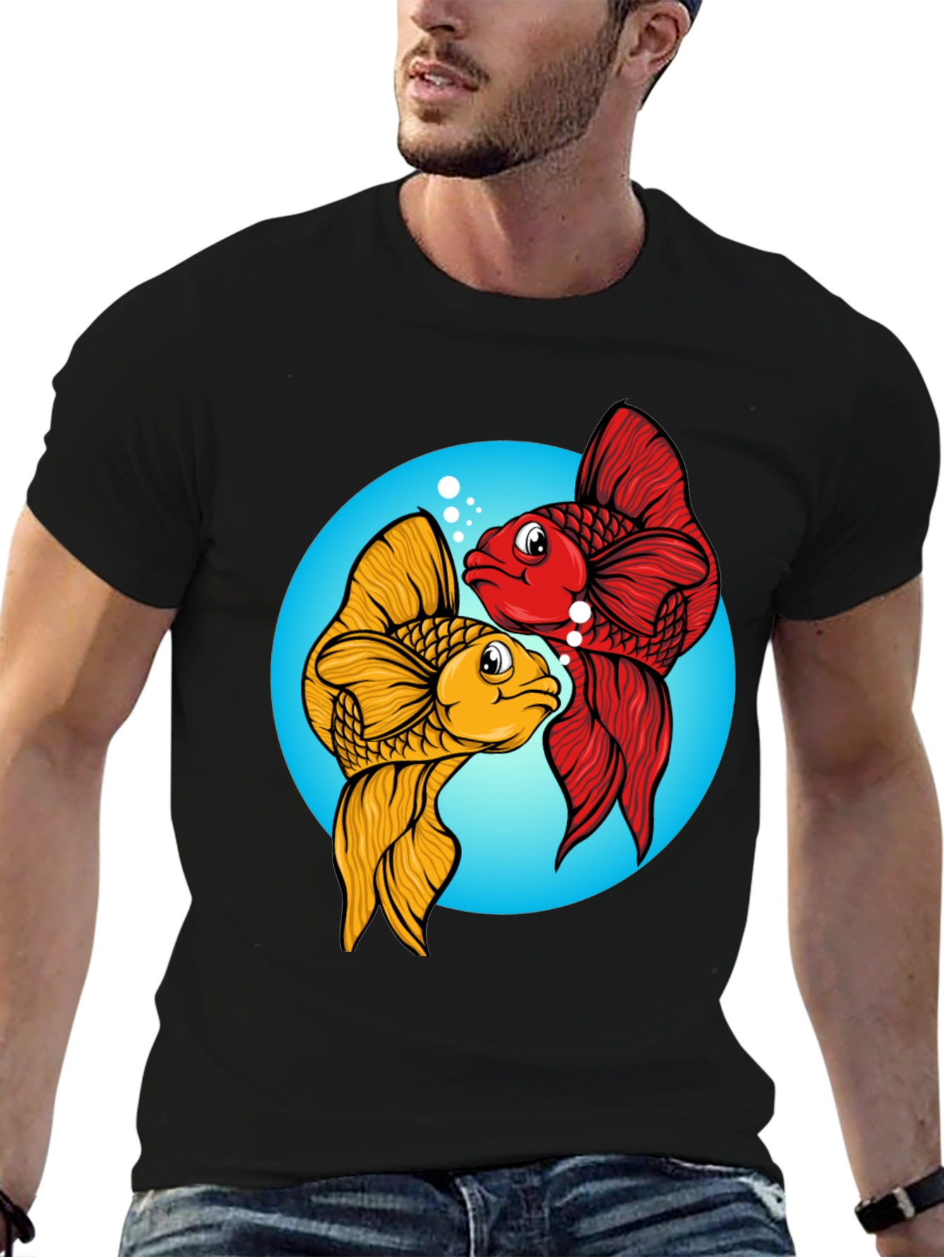 Koi Fish Graphic Tee - Black Cotton Blend