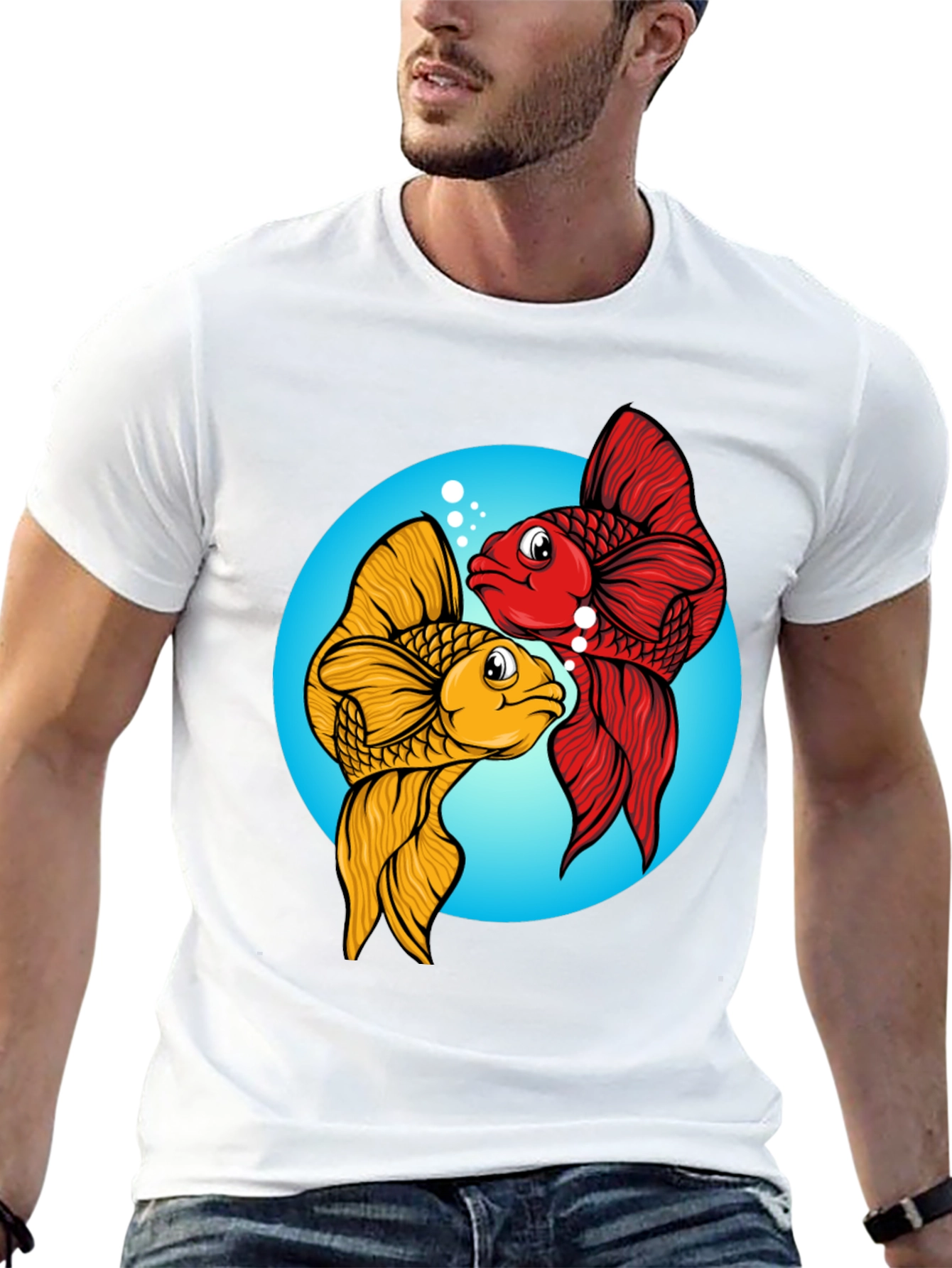 Koi Fish Graphic Tee - Black Cotton Blend