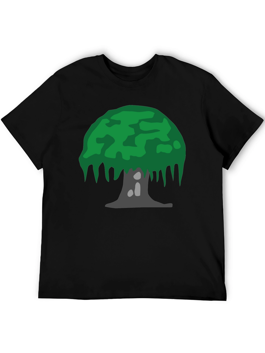 Cartoon Tree Graphic Tee - Black Cotton Blend
